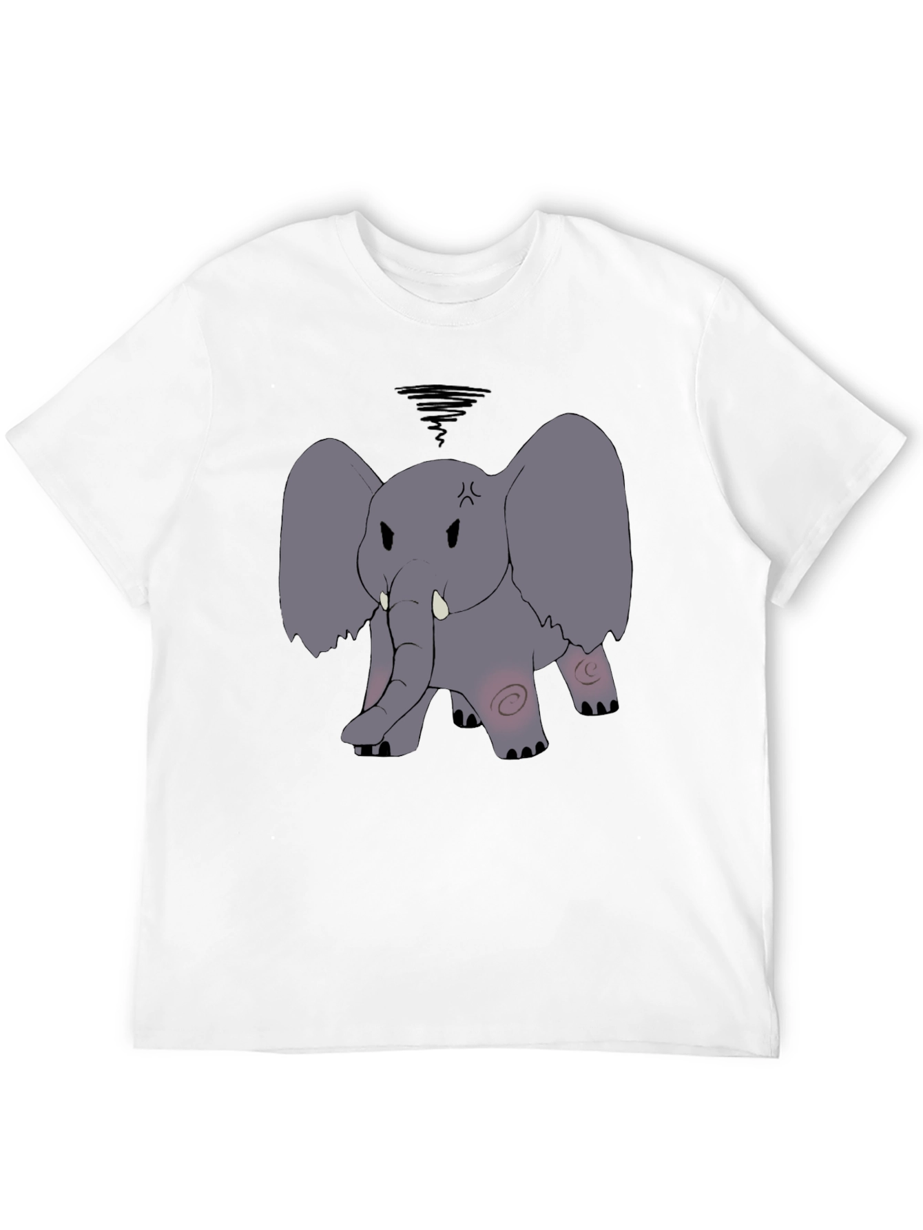Angry Elephant Cartoon Black T-Shirt