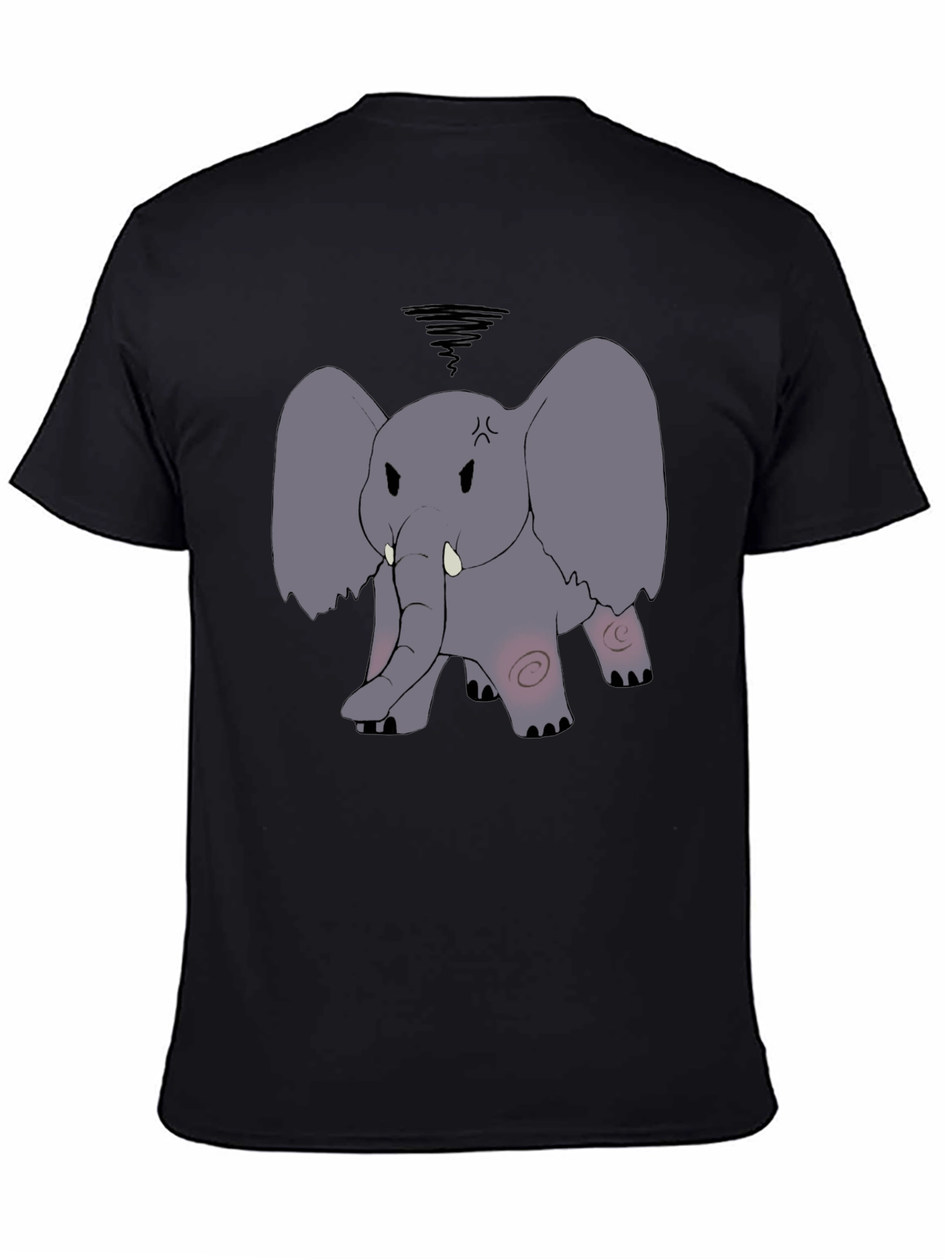Angry Elephant Cartoon Black T-Shirt