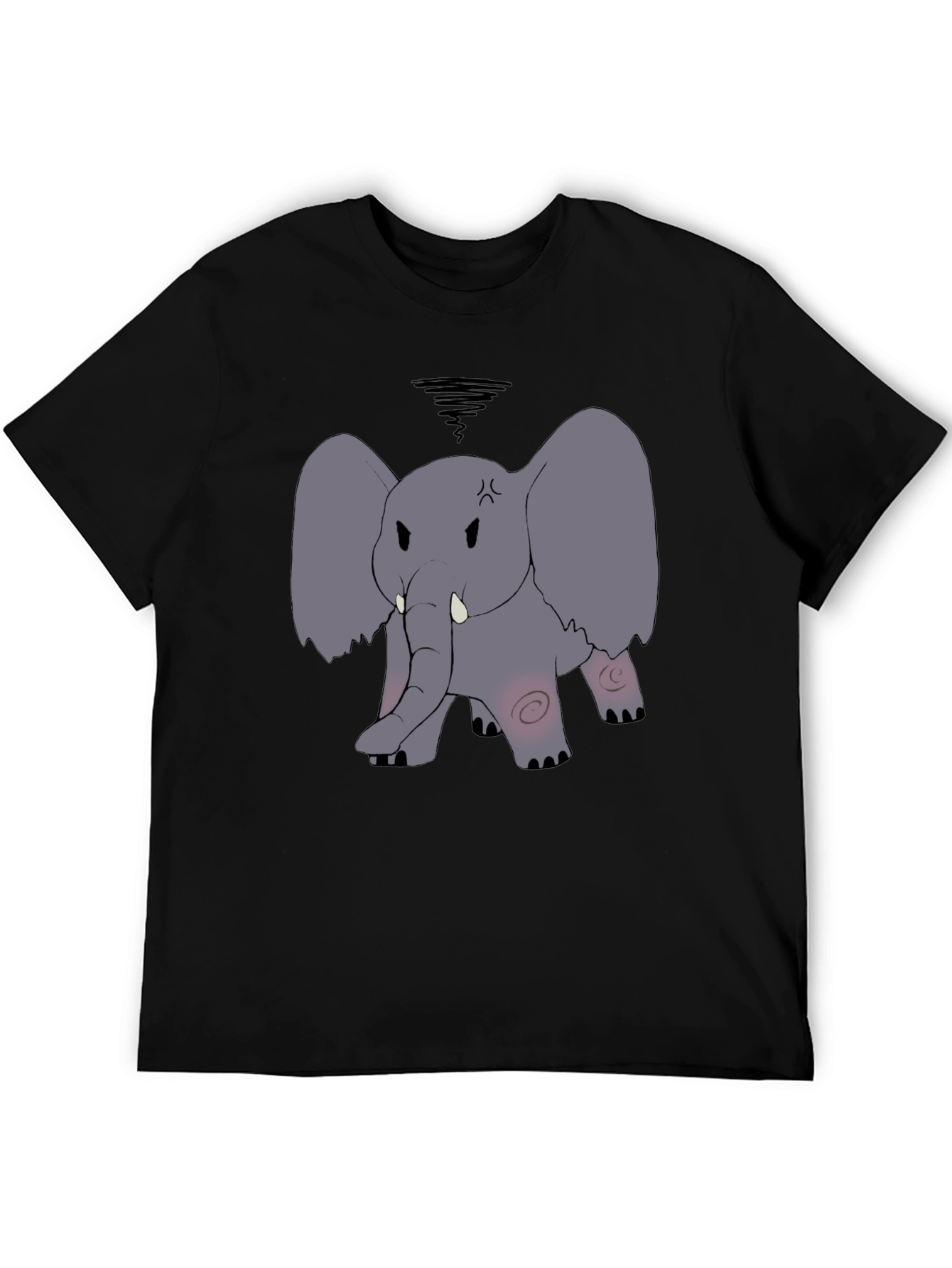 Angry Elephant Cartoon Black T-Shirt