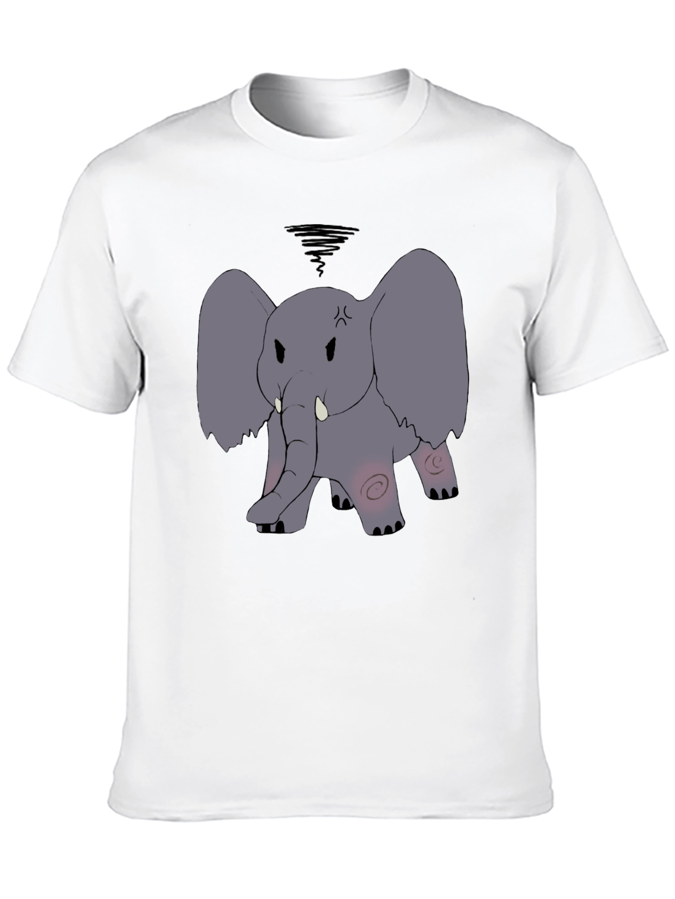 Angry Elephant Cartoon Black T-Shirt