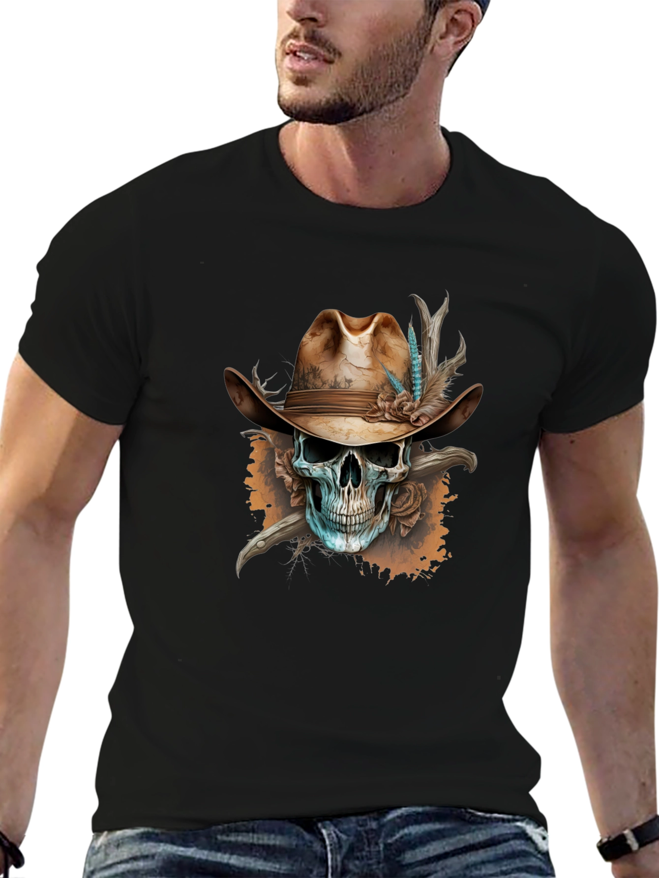 Cowboy Skull Graphic Tee - Unique Design