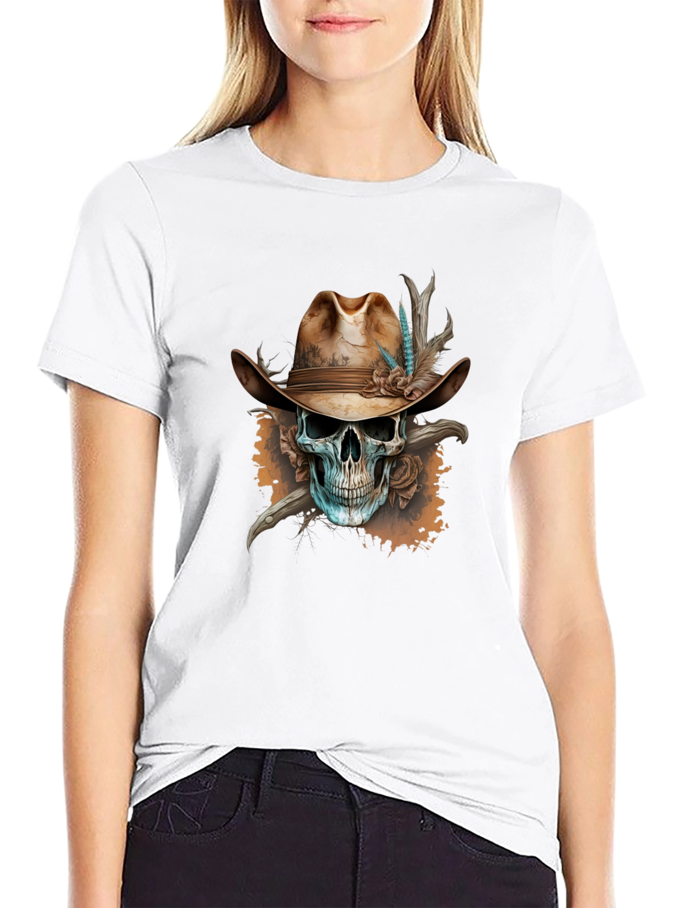 Cowboy Skull Graphic Tee - Unique Design