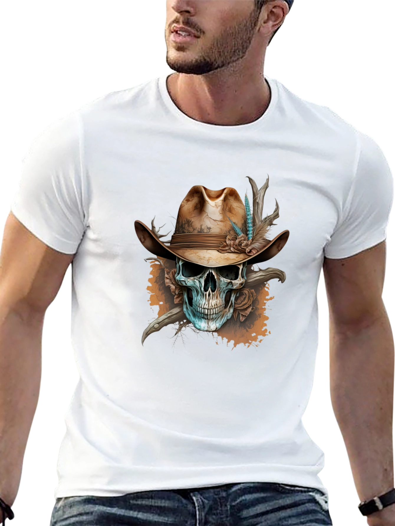 Cowboy Skull Graphic Tee - Unique Design