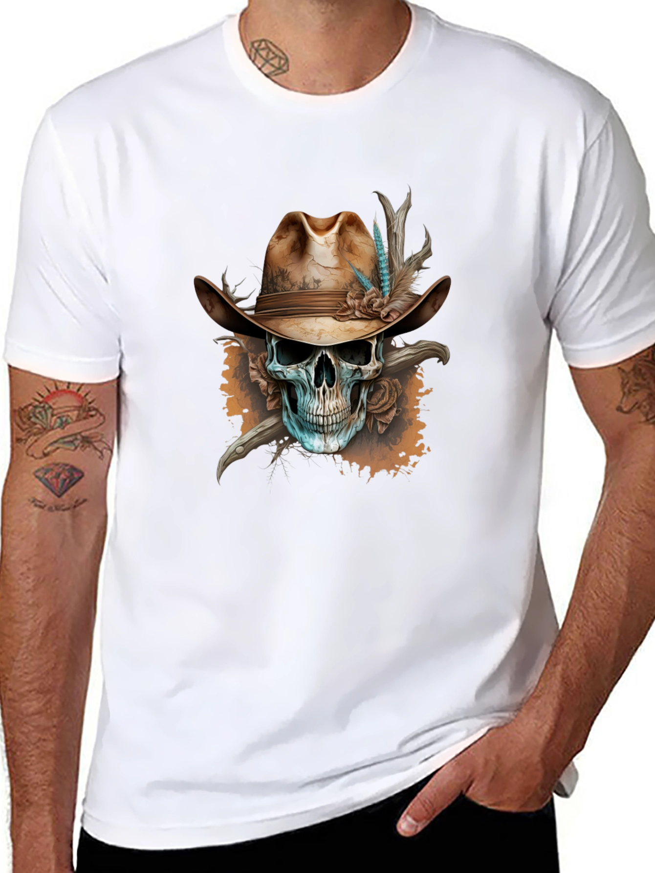 Cowboy Skull Graphic Tee - Unique Design