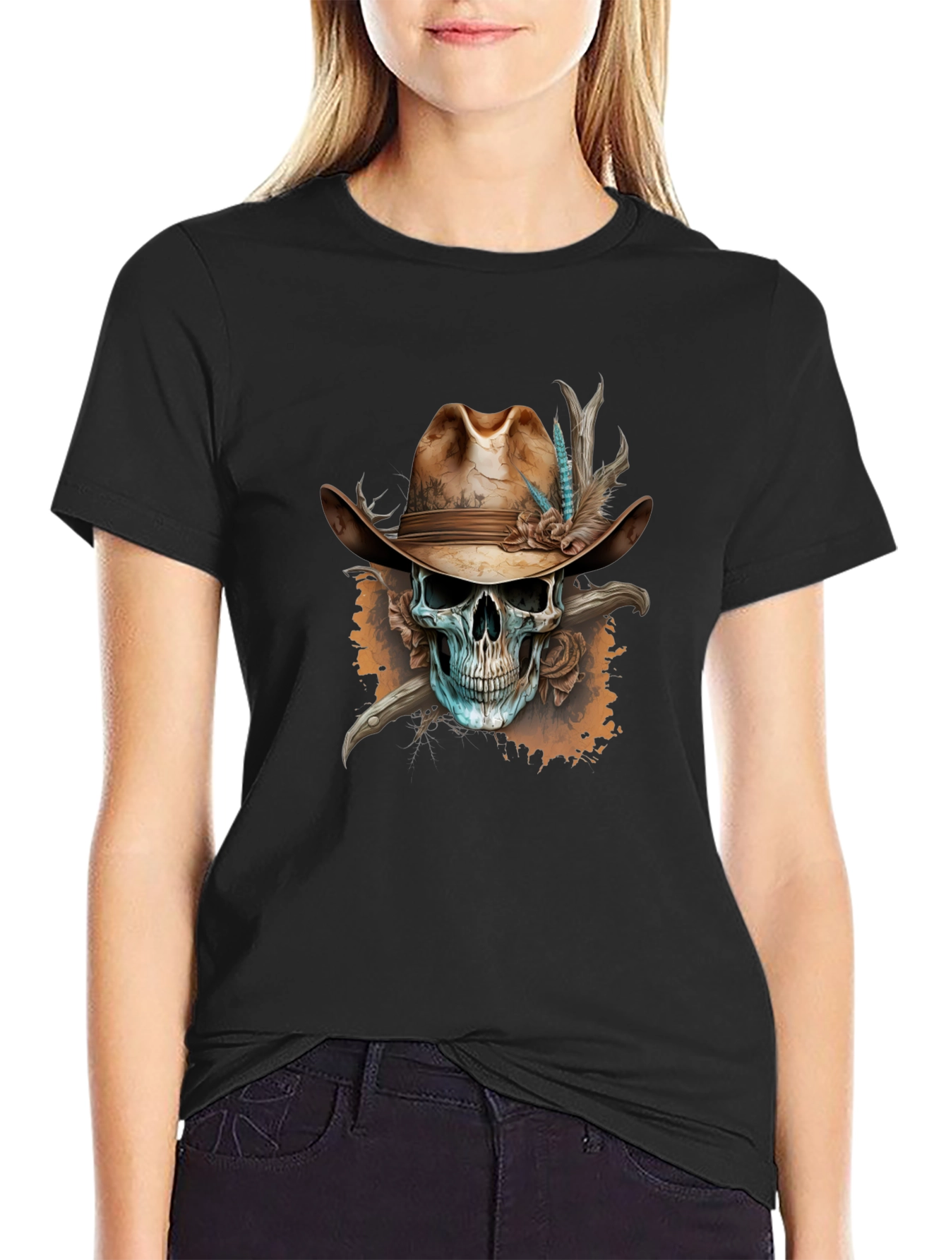 Cowboy Skull Graphic Tee - Unique Design