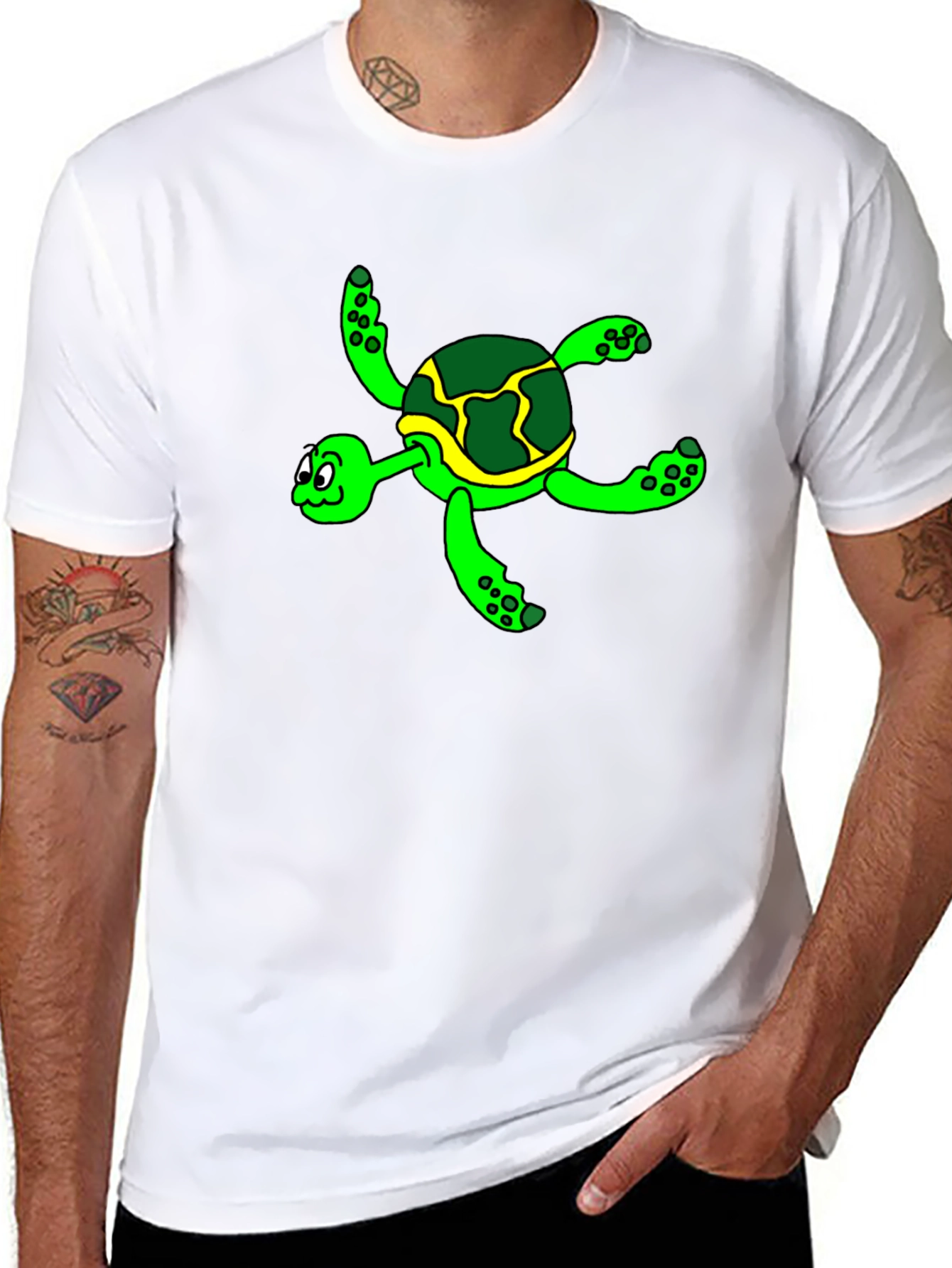 Cartoon Turtle Graphic Tee - Black