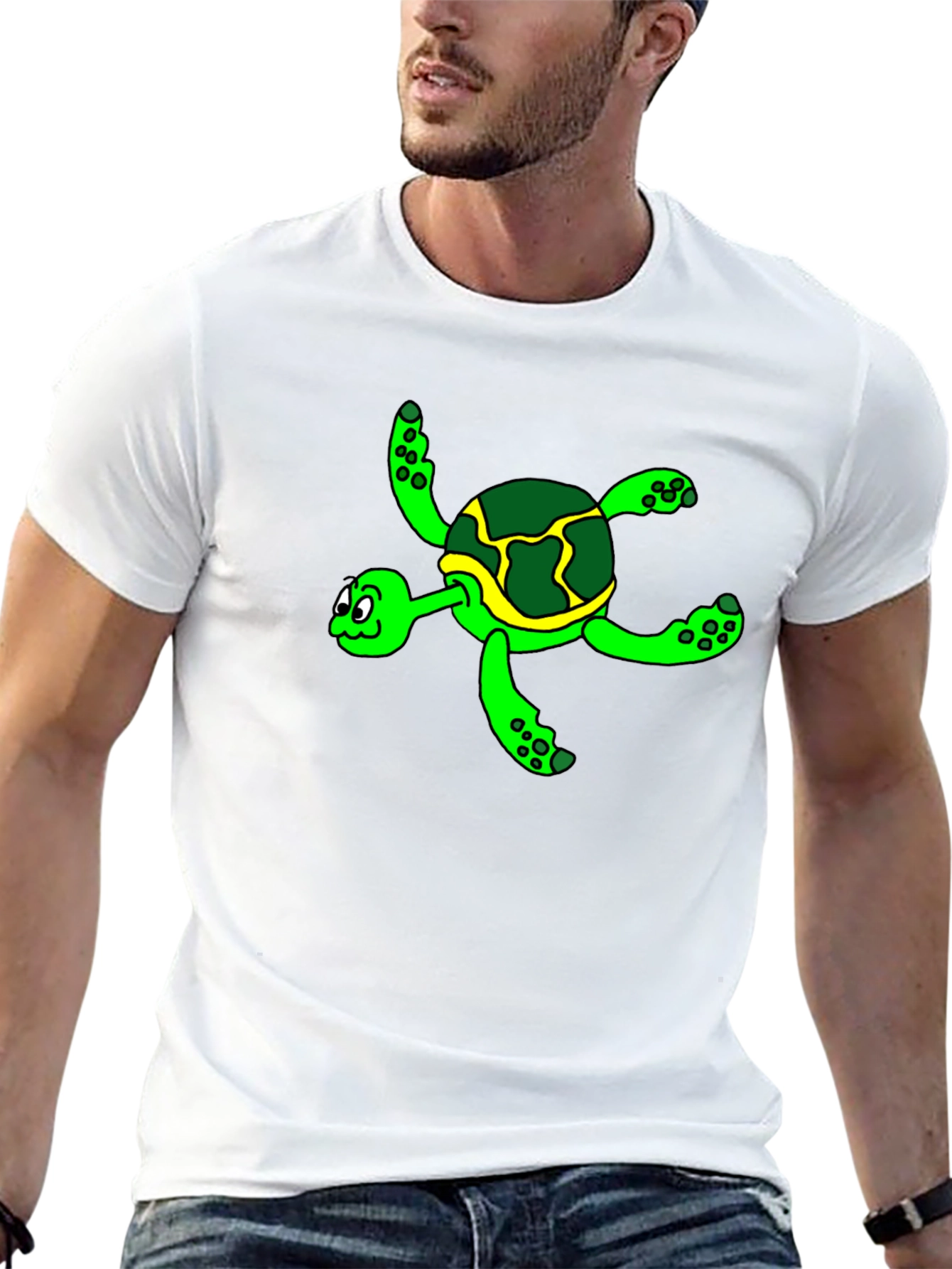 Cartoon Turtle Graphic Tee - Black