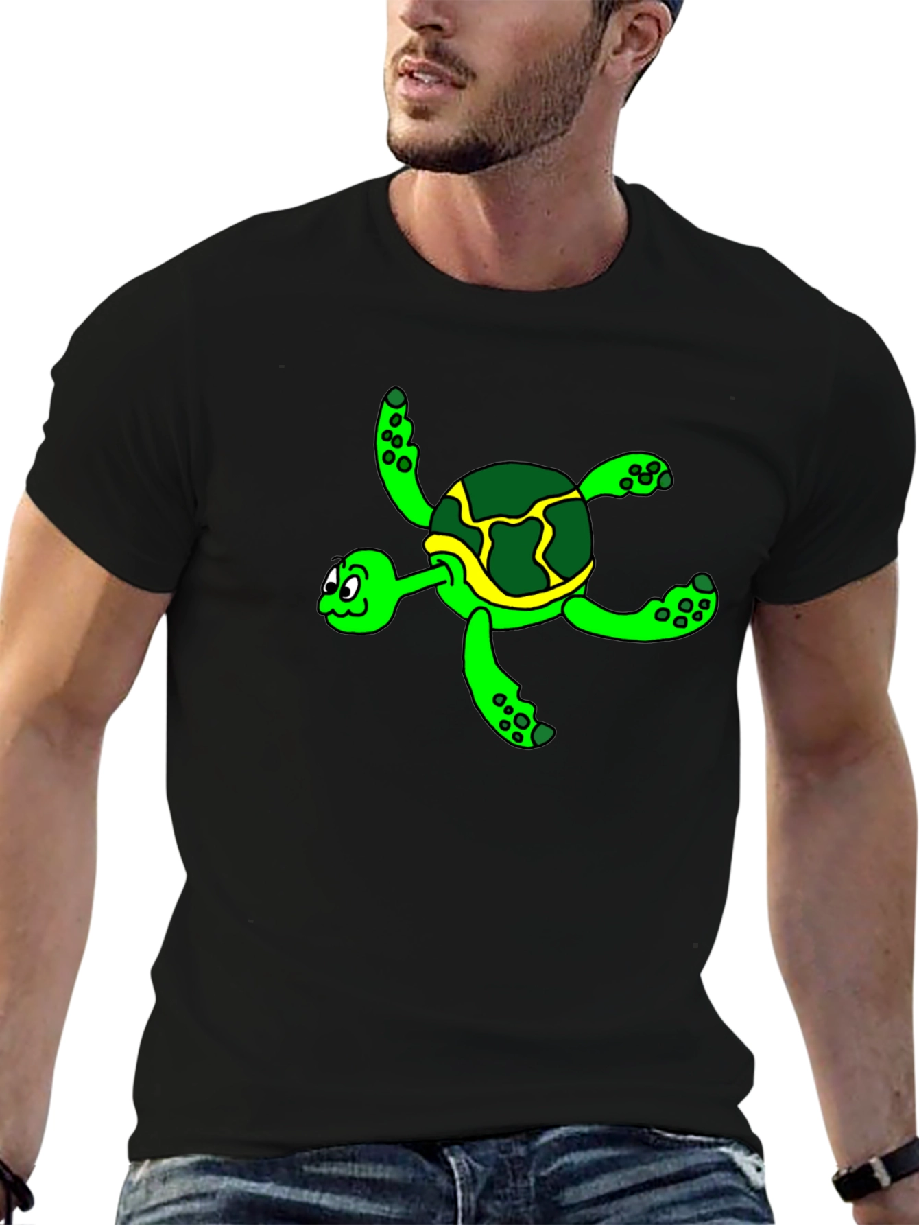 Cartoon Turtle Graphic Tee - Black