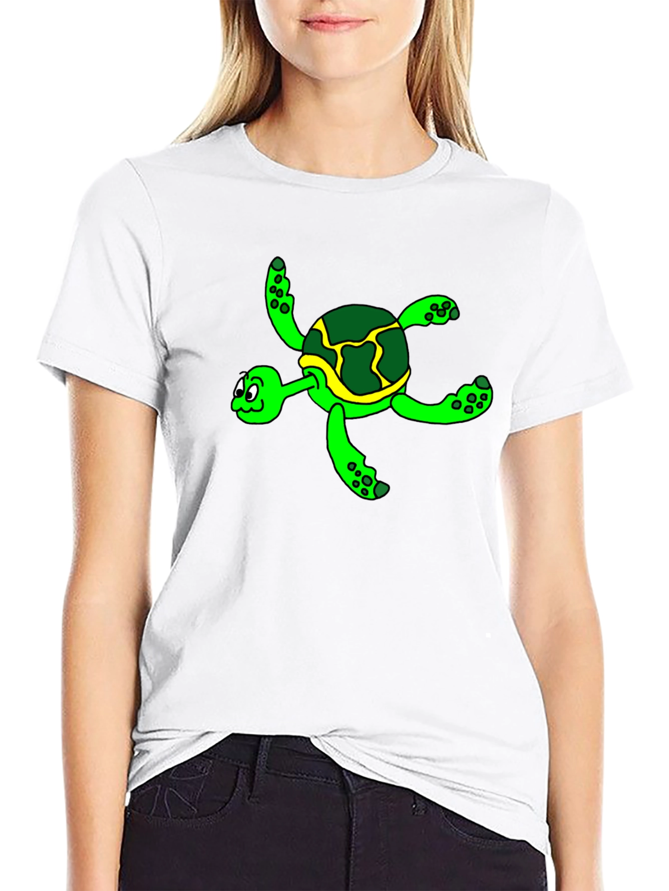 Cartoon Turtle Graphic Tee - Black