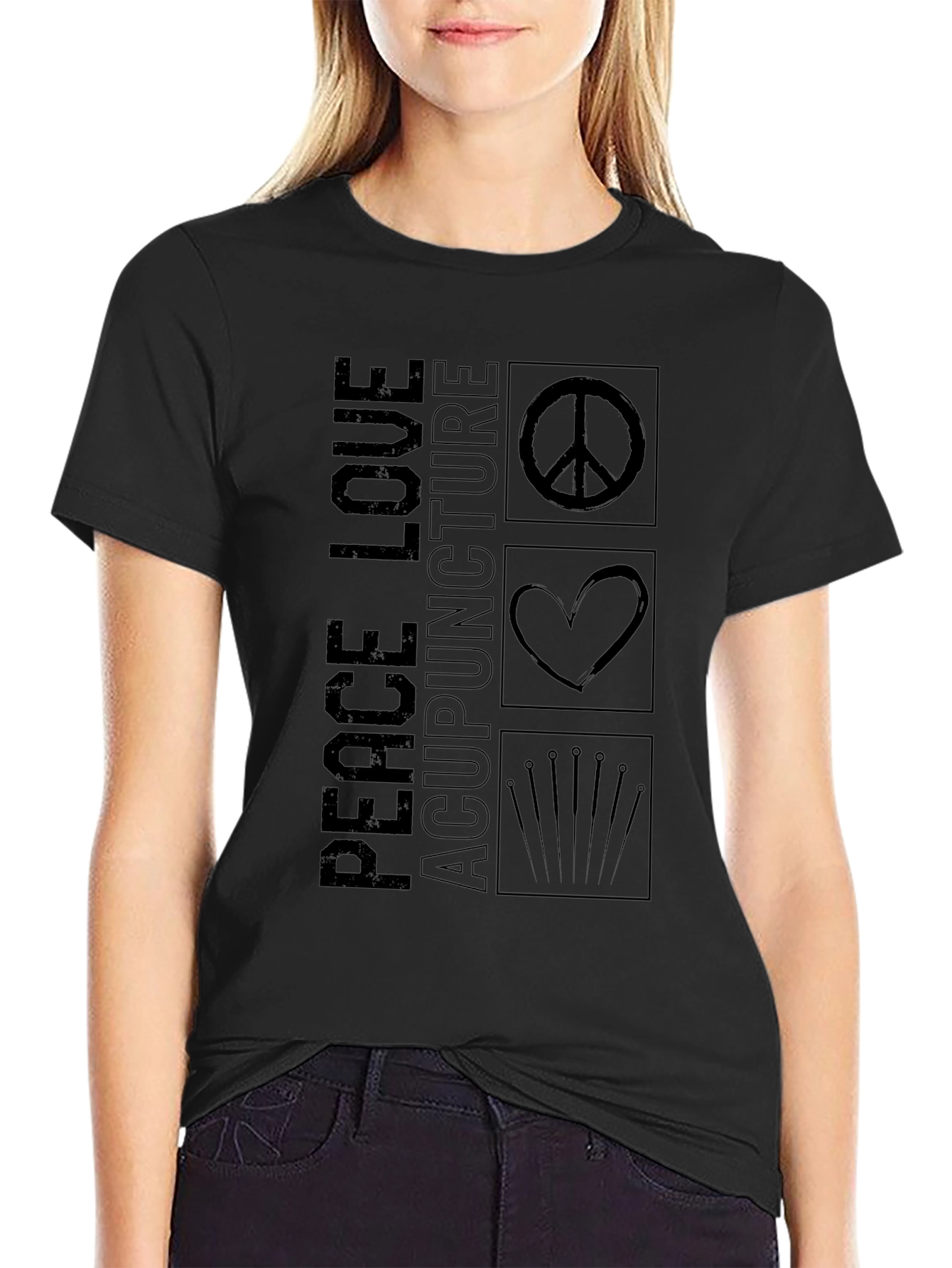 Peace Love Acupuncture Graphic Tee - Black