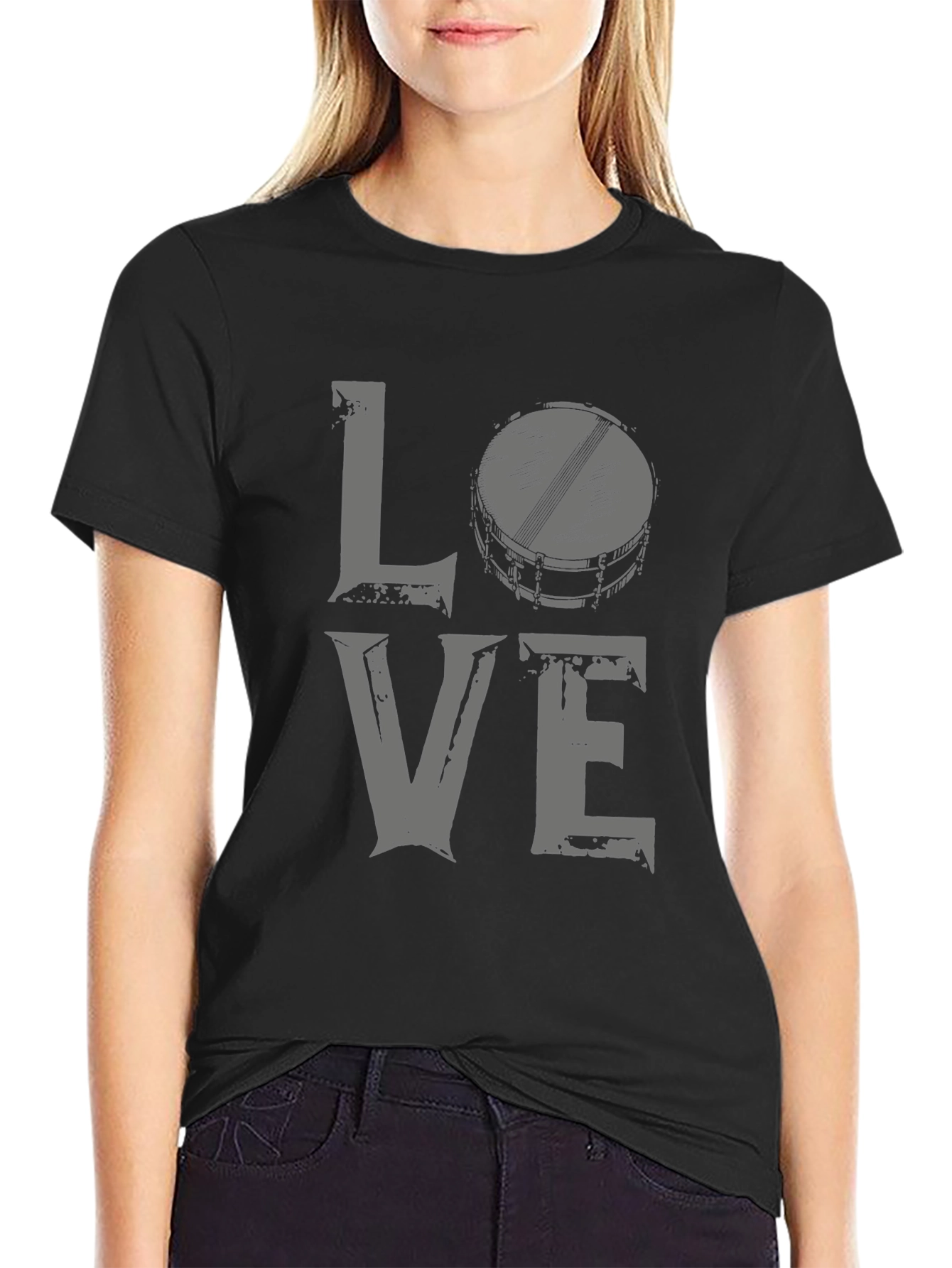 Love Drums Graphic Tee - Black Cotton Blend