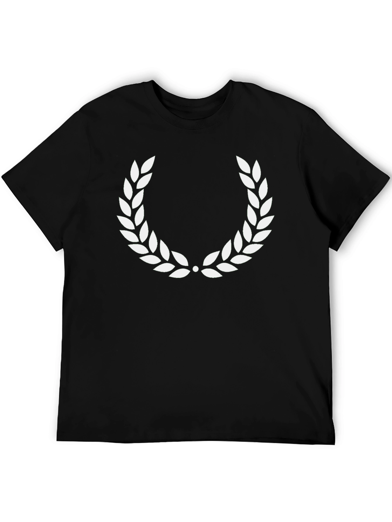 Black T-Shirt with White Laurel Wreath Design