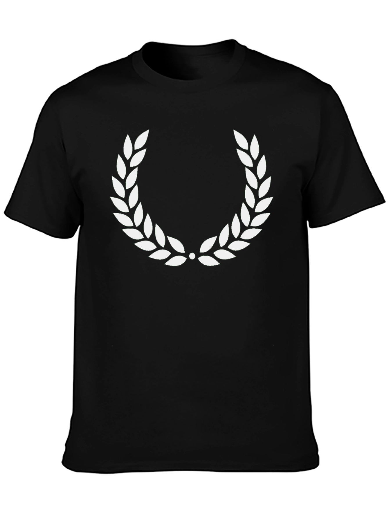 Black T-Shirt with White Laurel Wreath Design