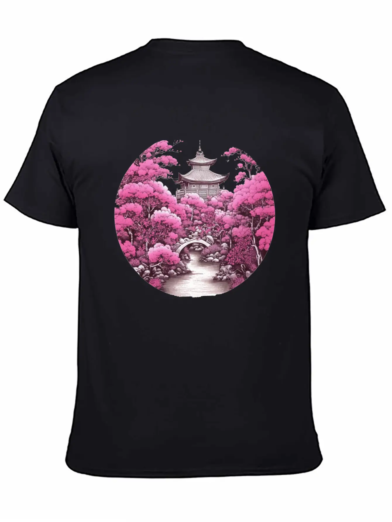 Asian Cultured Building With Blossom Tree Unisex Casual T-Shirt – Clean Design For Daily Comfort