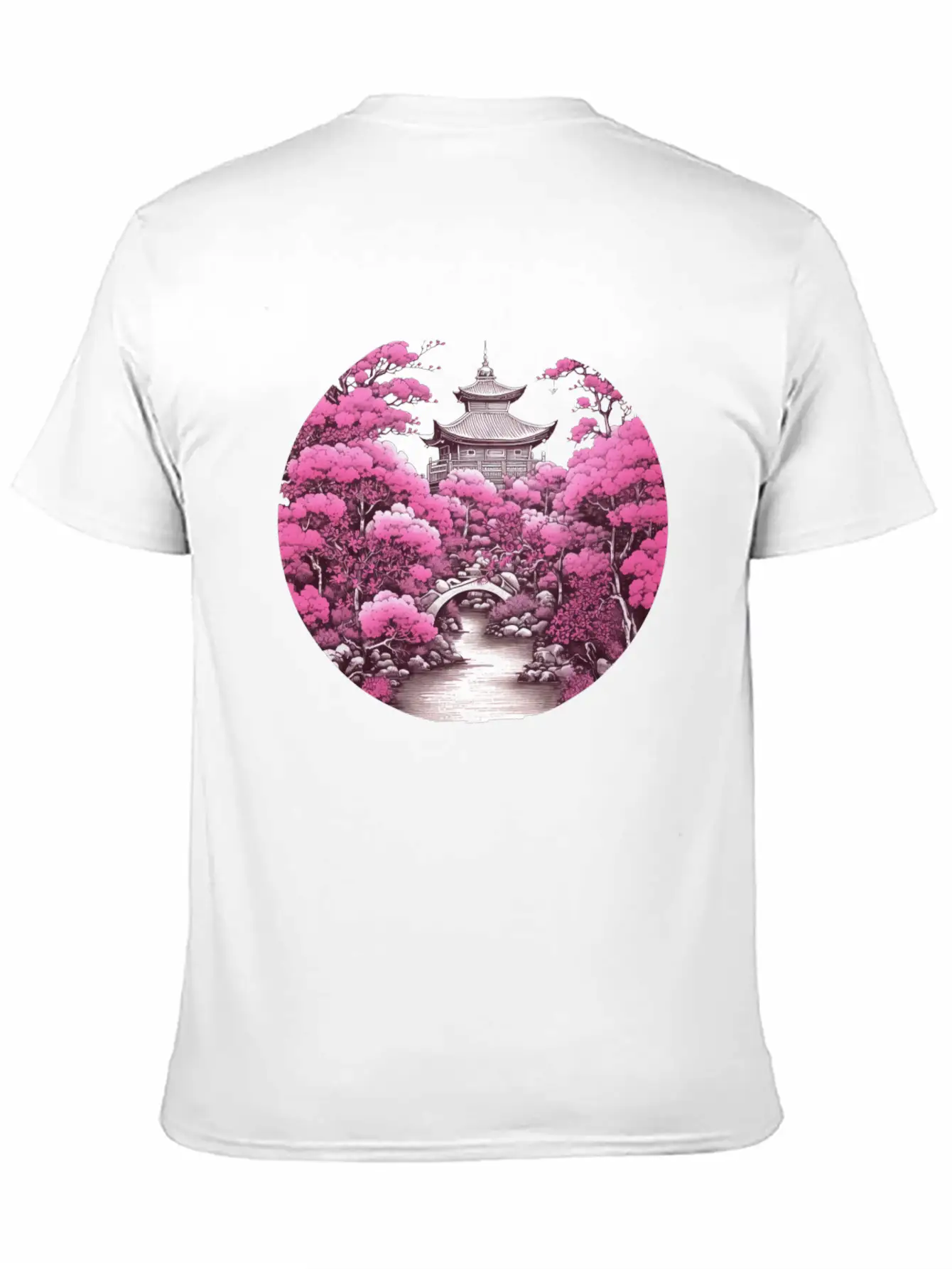 Asian Cultured Building With Blossom Tree Unisex Casual T-Shirt – Clean Design For Daily Comfort