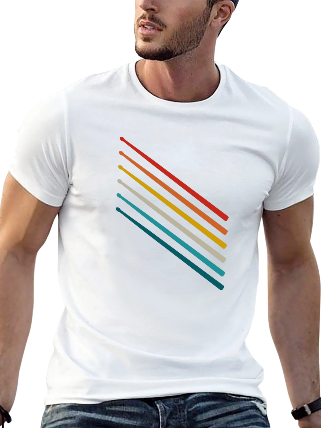 Retro Stripe Graphic Tee - Soft Cotton Blend T-Shirt
