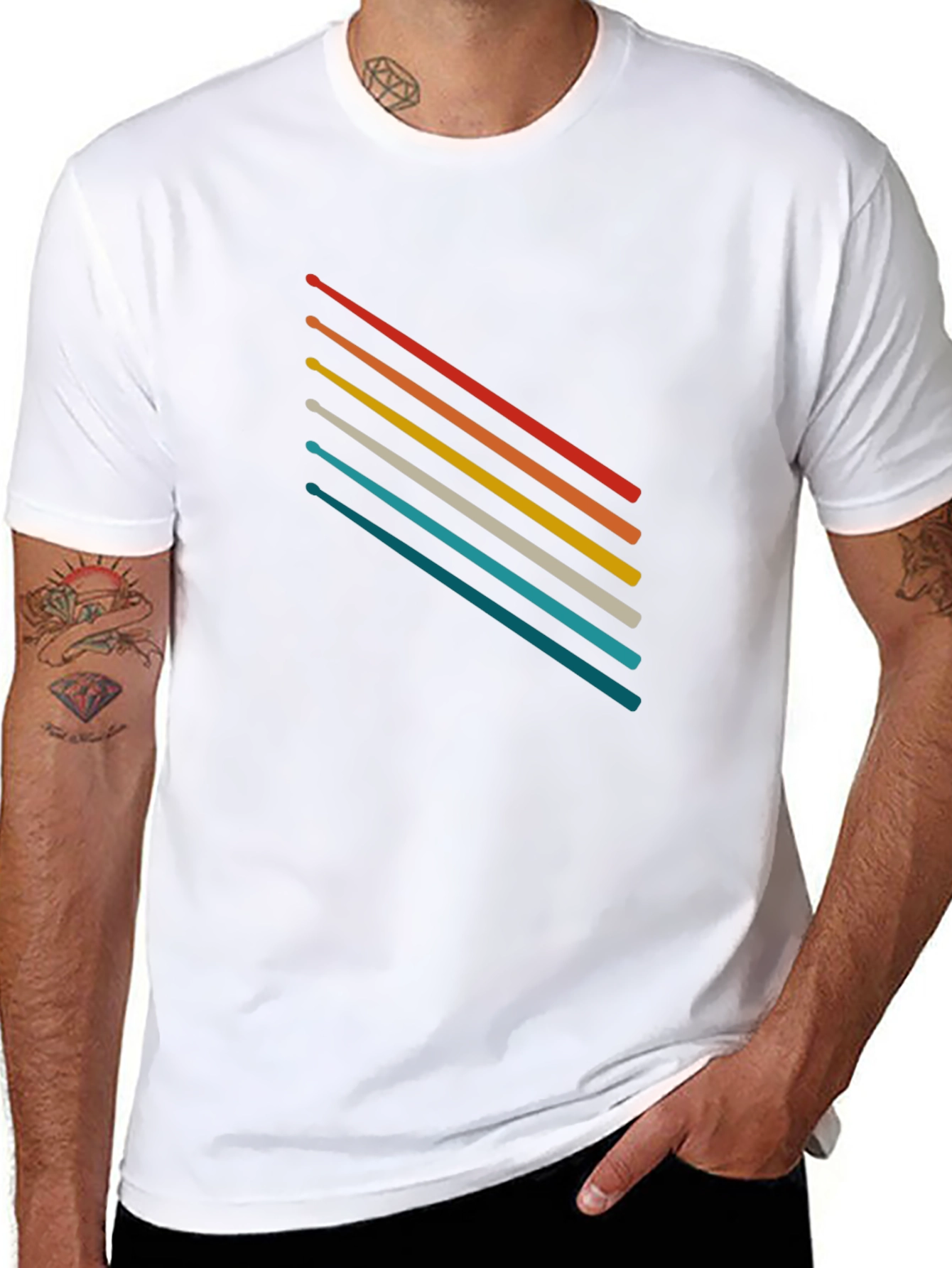 Retro Stripe Graphic Tee - Soft Cotton Blend T-Shirt