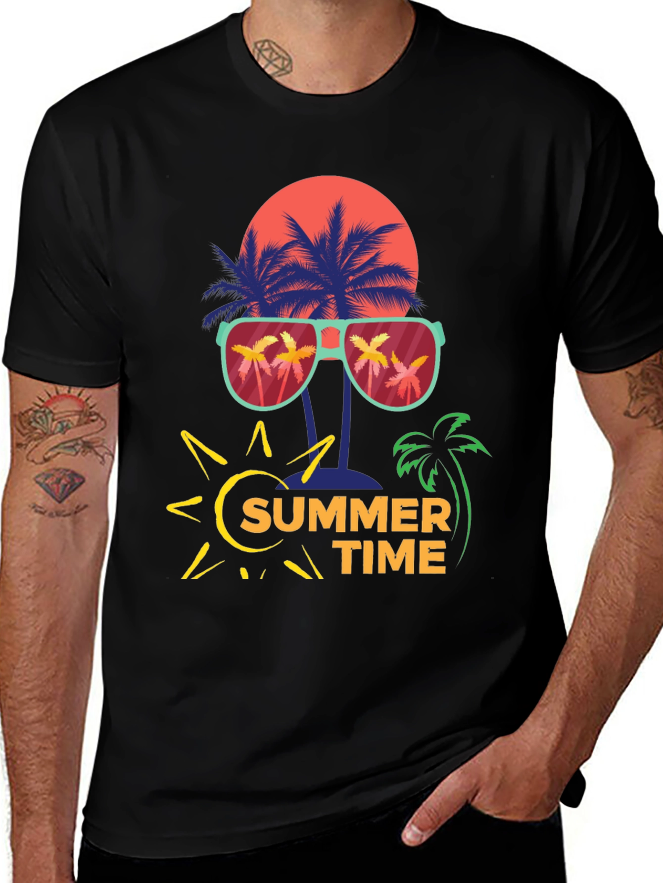 Summer Time T-Shirt with Palm Tree and Sun Design