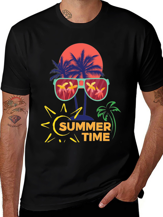 Summer Time T-Shirt with Palm Tree and Sun Design