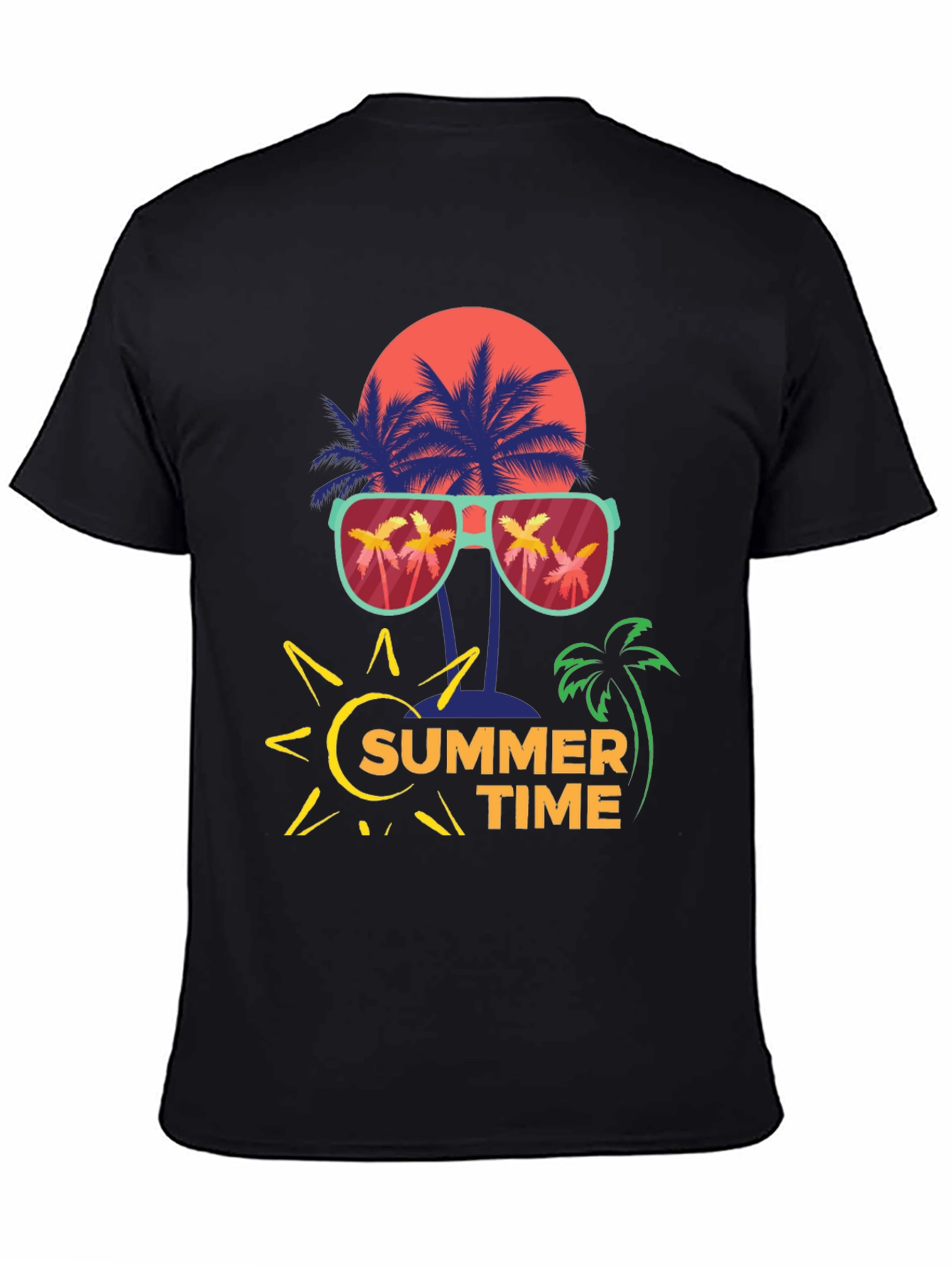 Summer Time T-Shirt with Palm Tree and Sun Design
