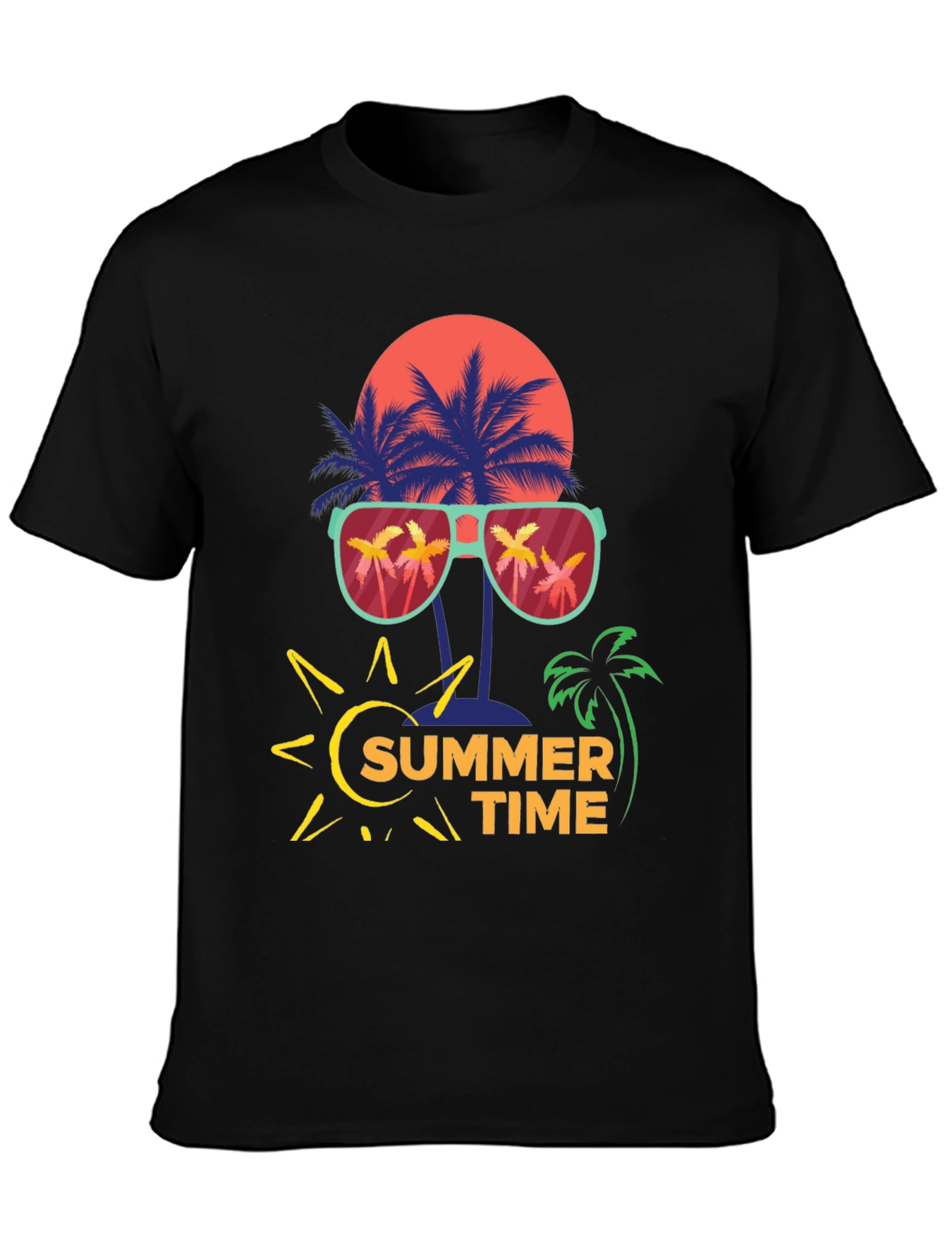 Summer Time T-Shirt with Palm Tree and Sun Design