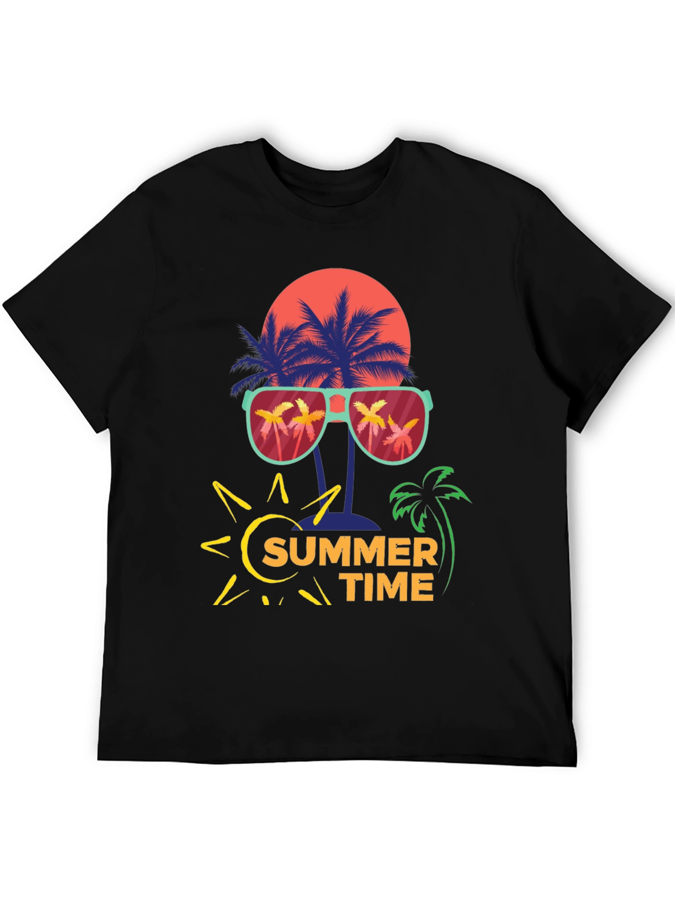 Summer Time T-Shirt with Palm Tree and Sun Design