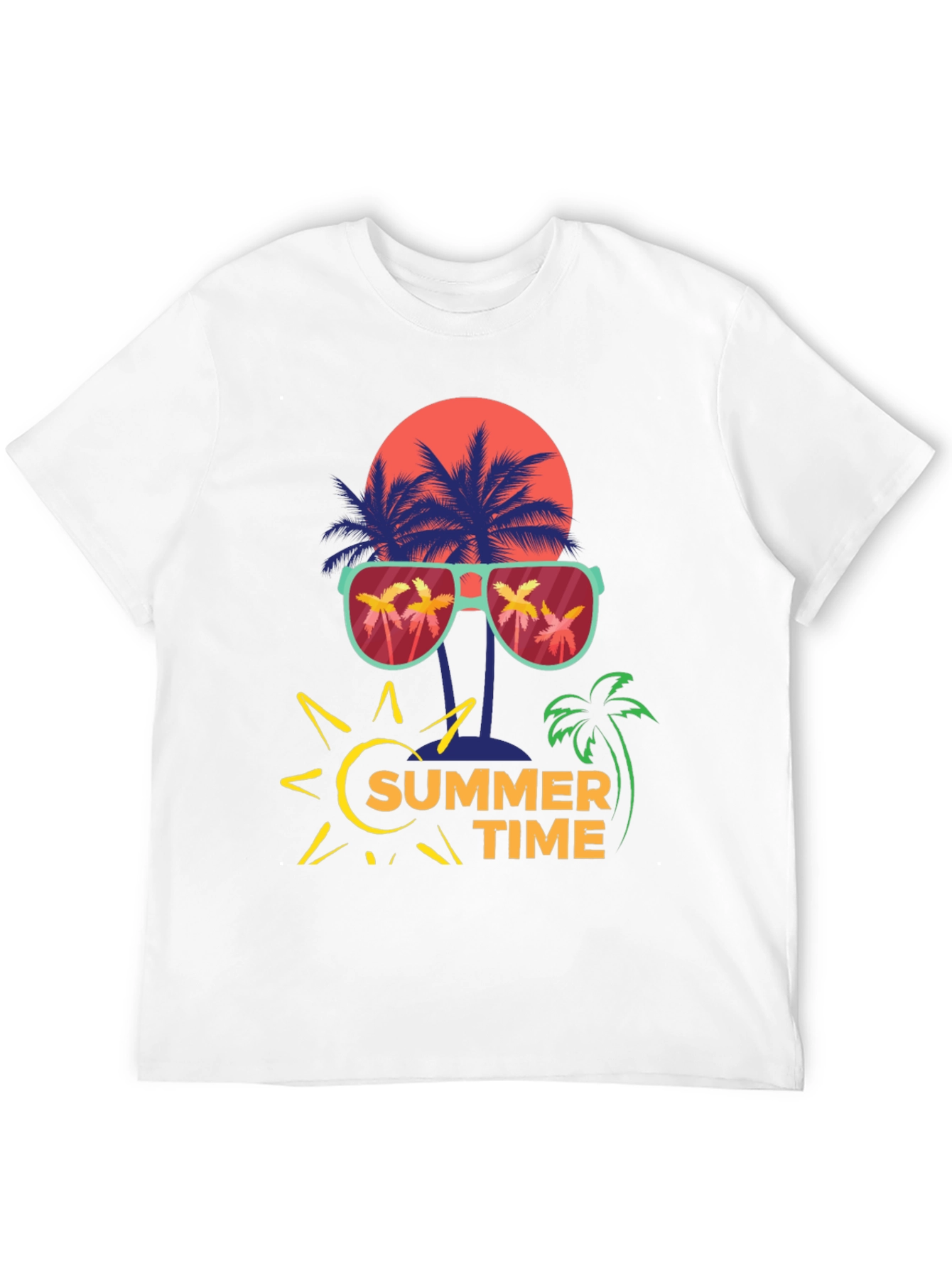 Summer Time T-Shirt with Palm Tree and Sun Design