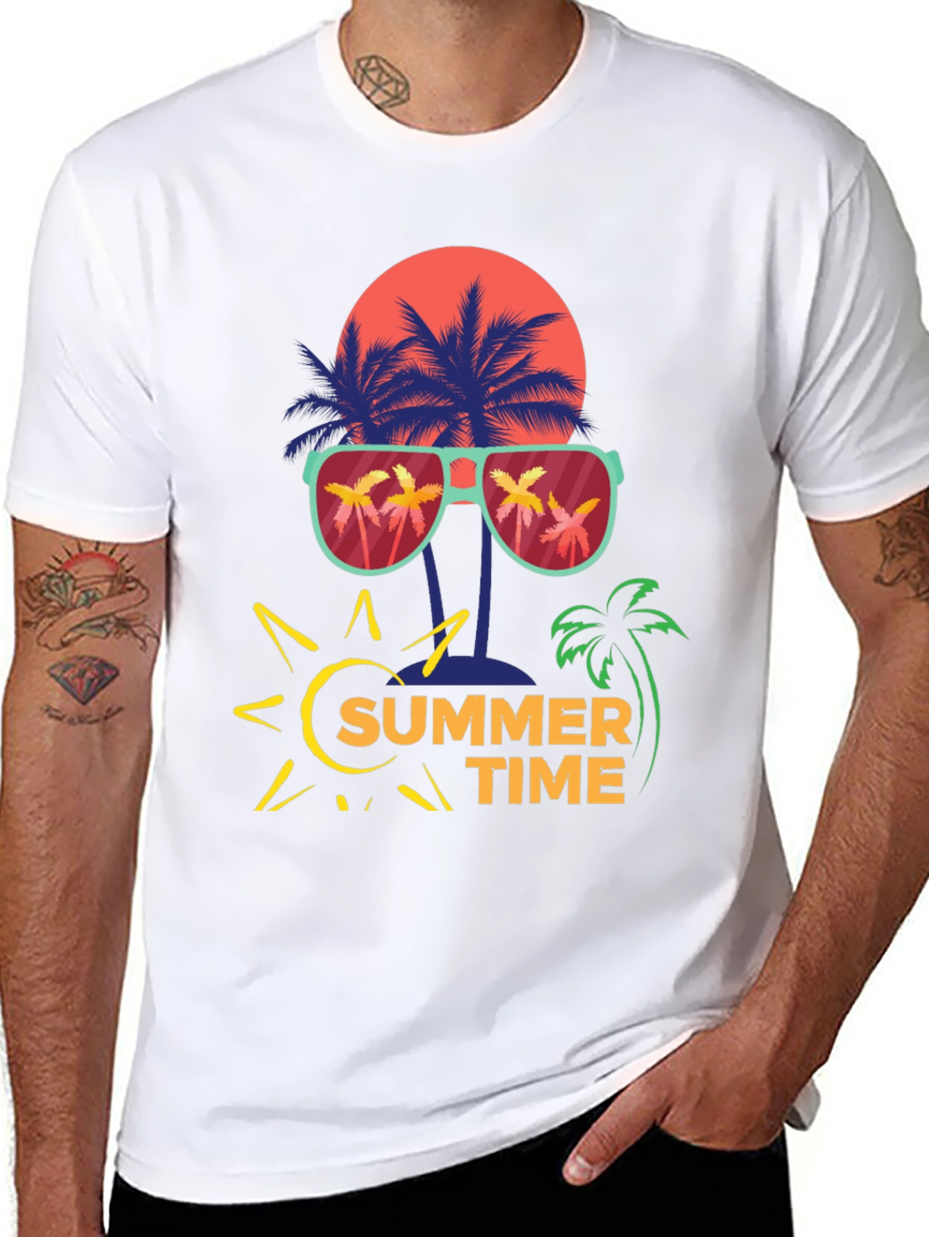 Summer Time T-Shirt with Palm Tree and Sun Design