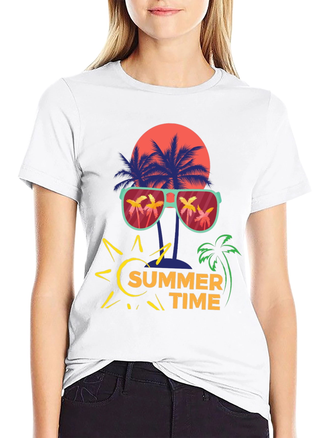 Summer Time T-Shirt with Palm Tree and Sun Design