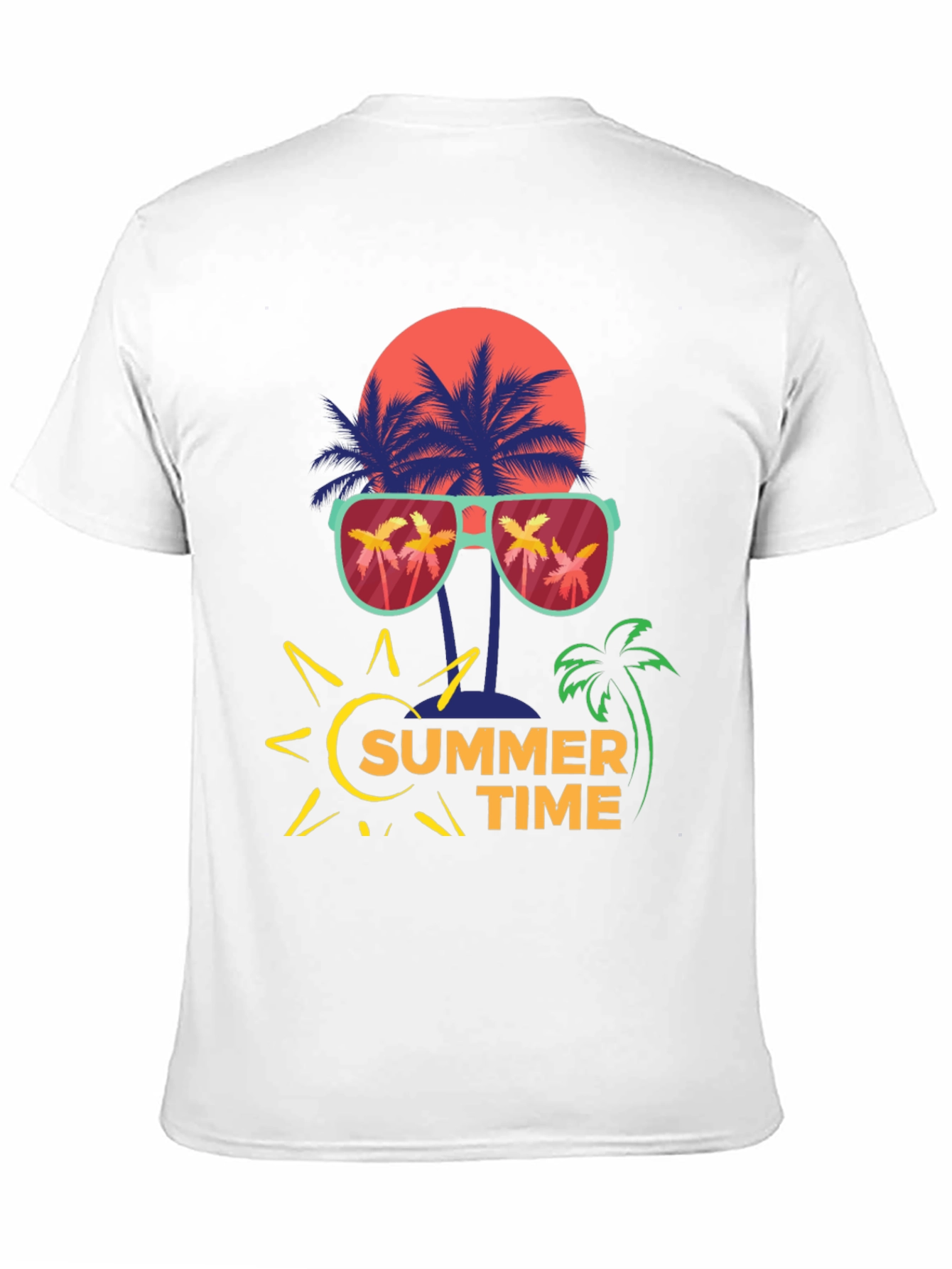 Summer Time T-Shirt with Palm Tree and Sun Design