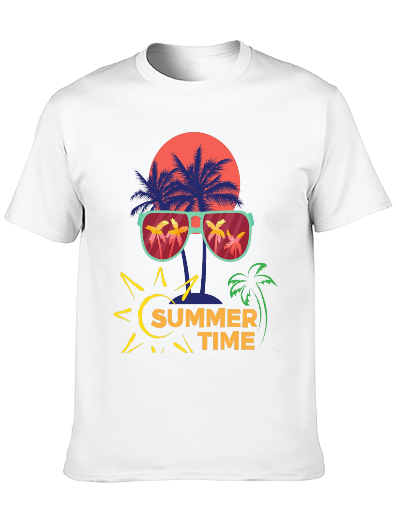 Summer Time T-Shirt with Palm Tree and Sun Design