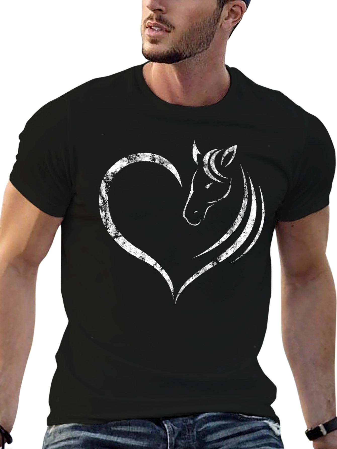 Horse Heart Graphic Tee - Black Cotton Shirt