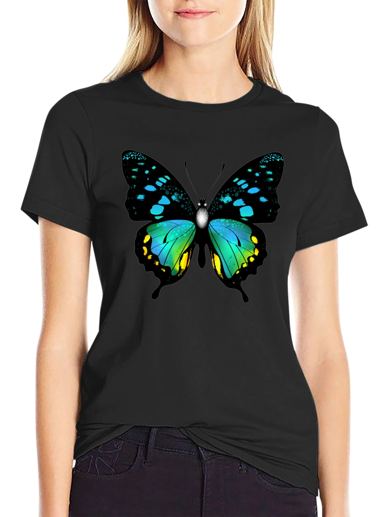 Butterfly Print Black T-Shirt