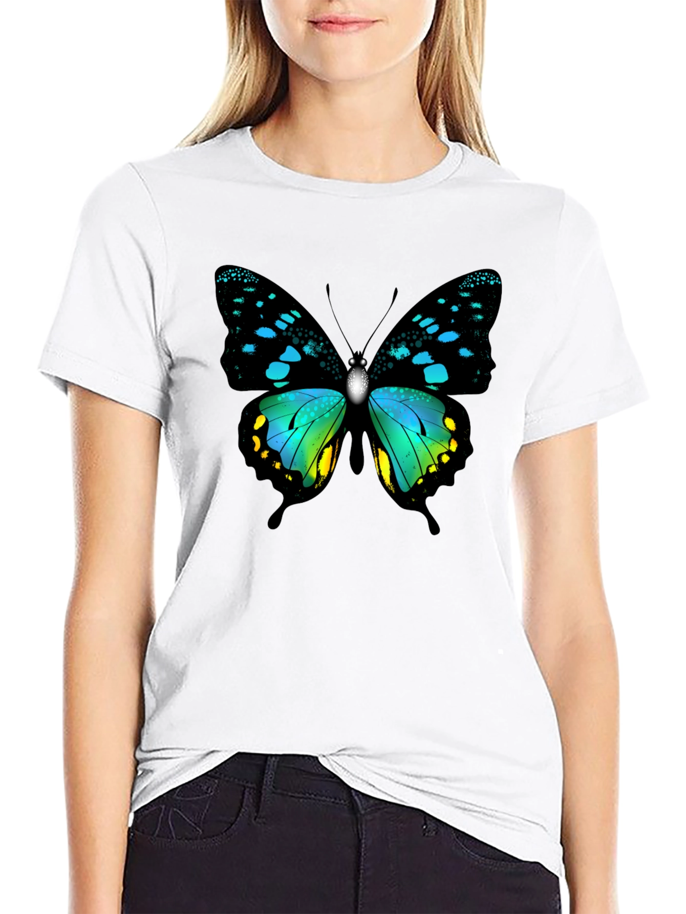 Butterfly Print Black T-Shirt