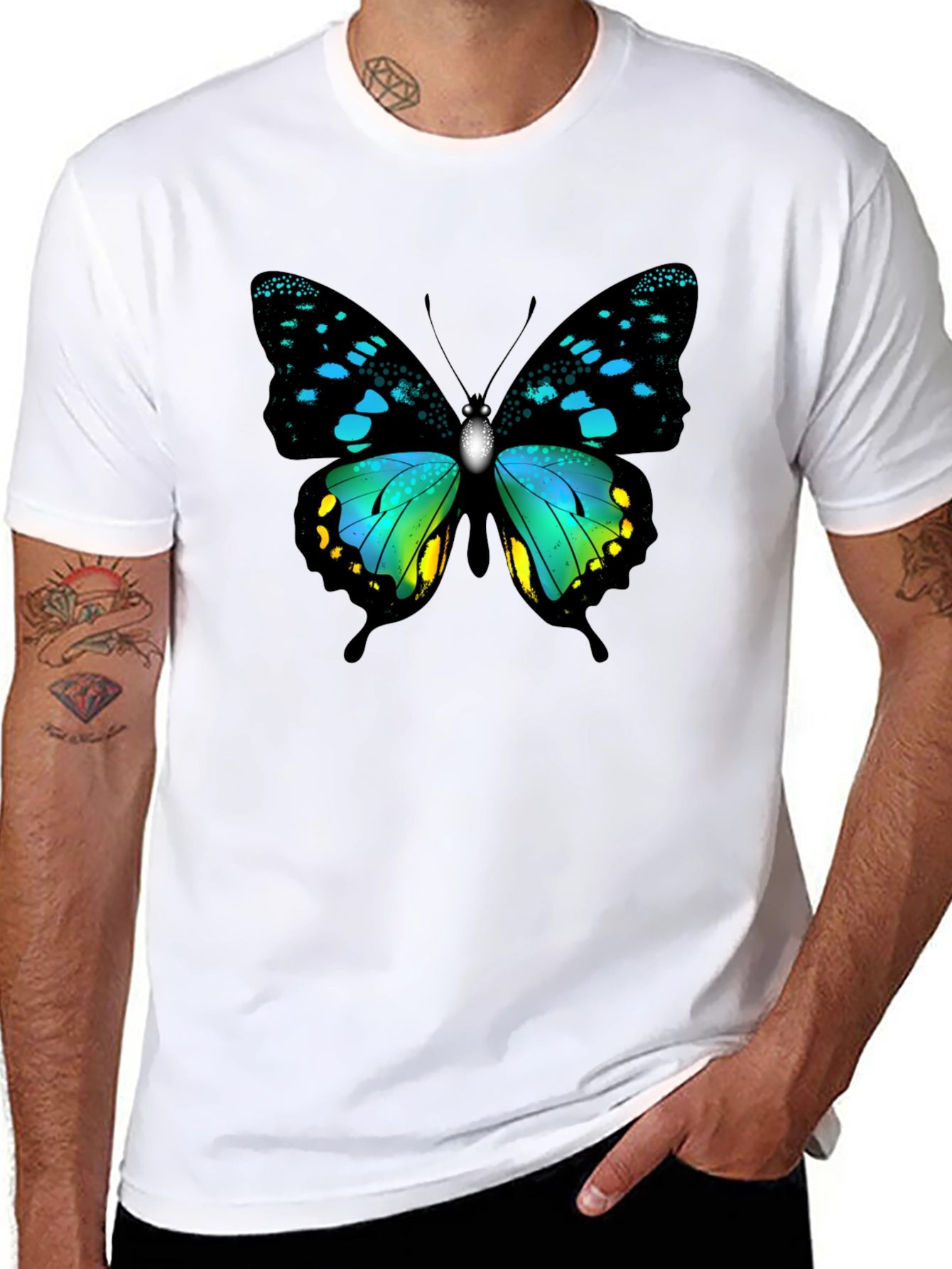 Butterfly Print Black T-Shirt