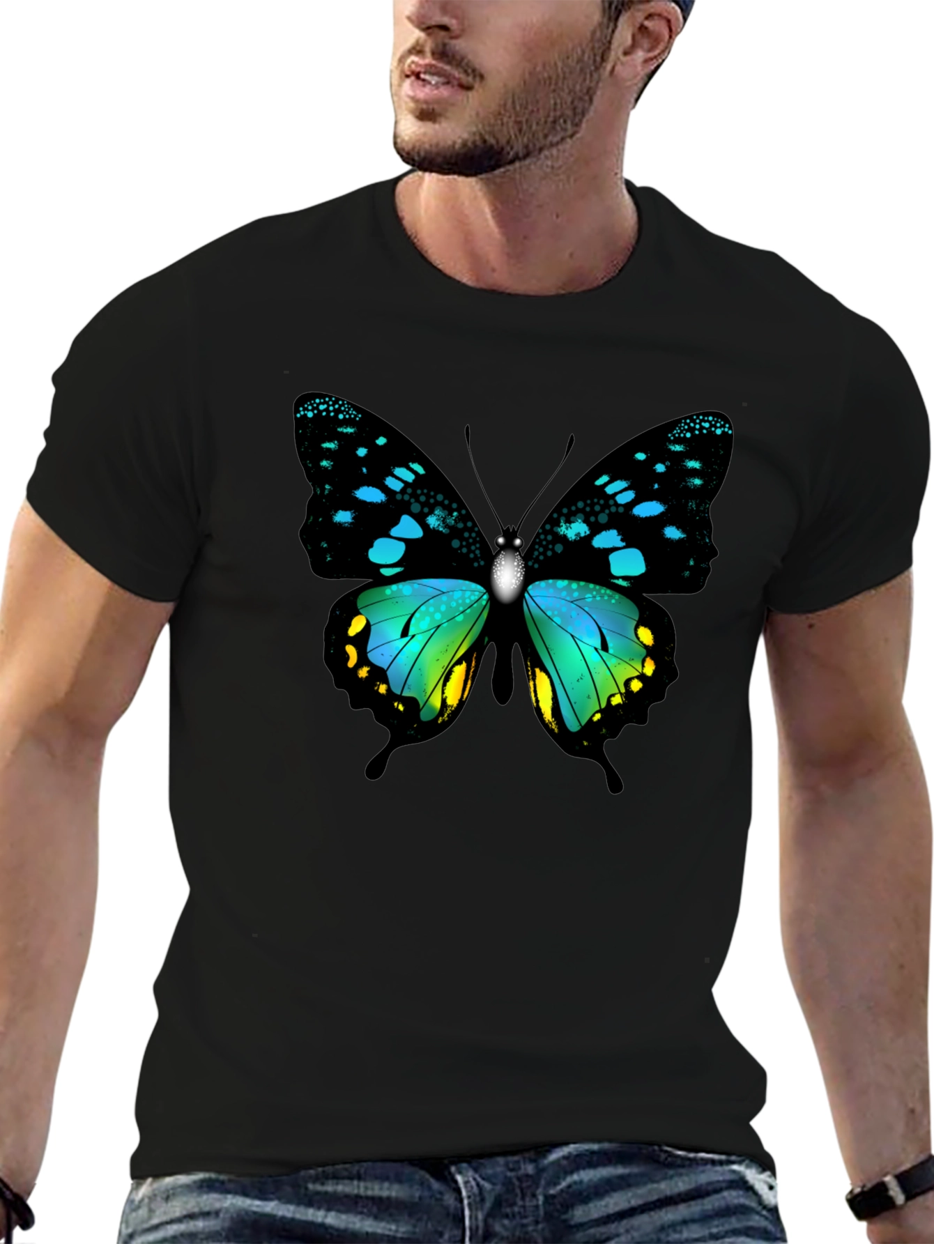 Butterfly Print Black T-Shirt