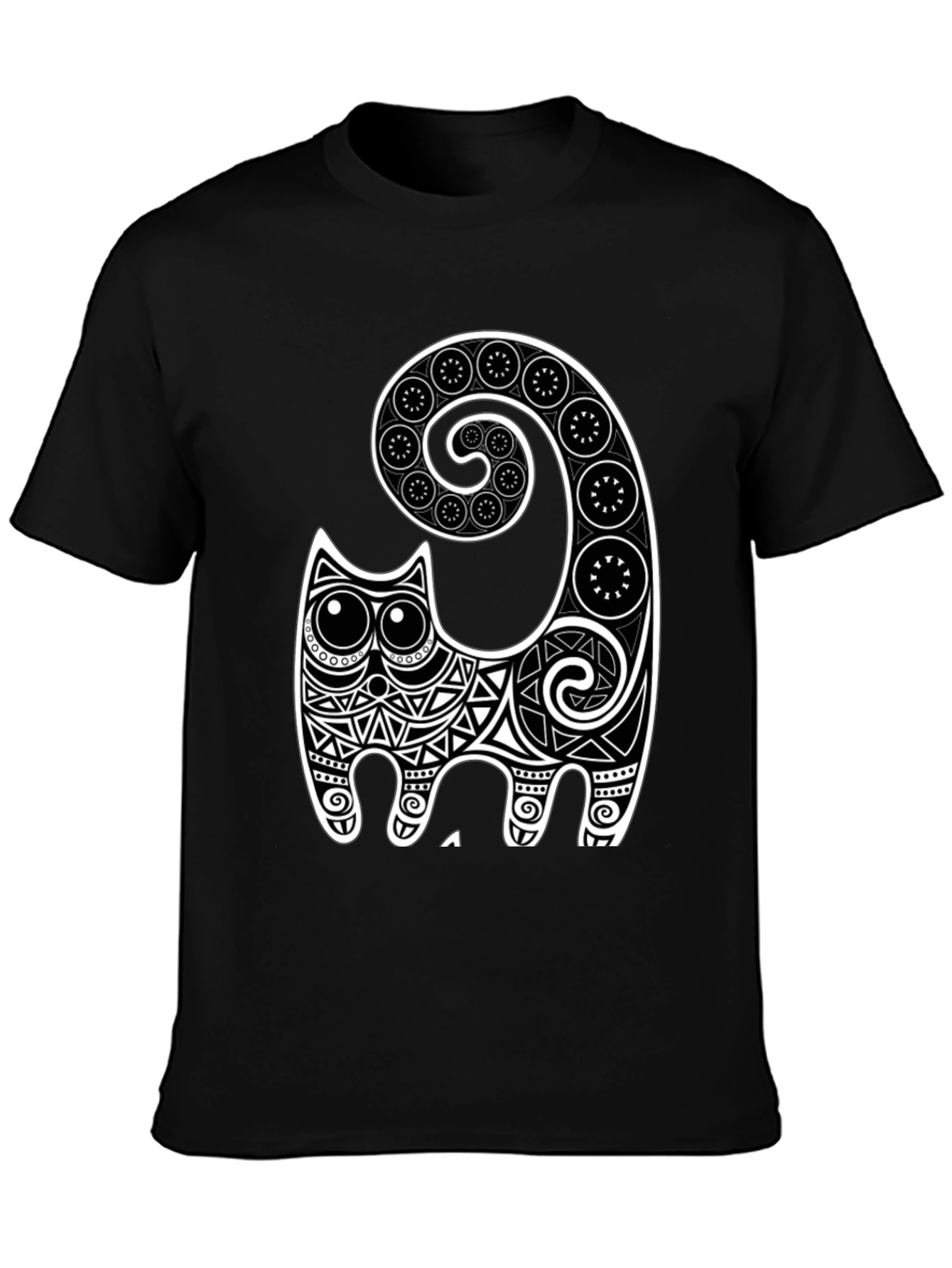 Abstract Cat Graphic Tee - Black Cotton Comfort