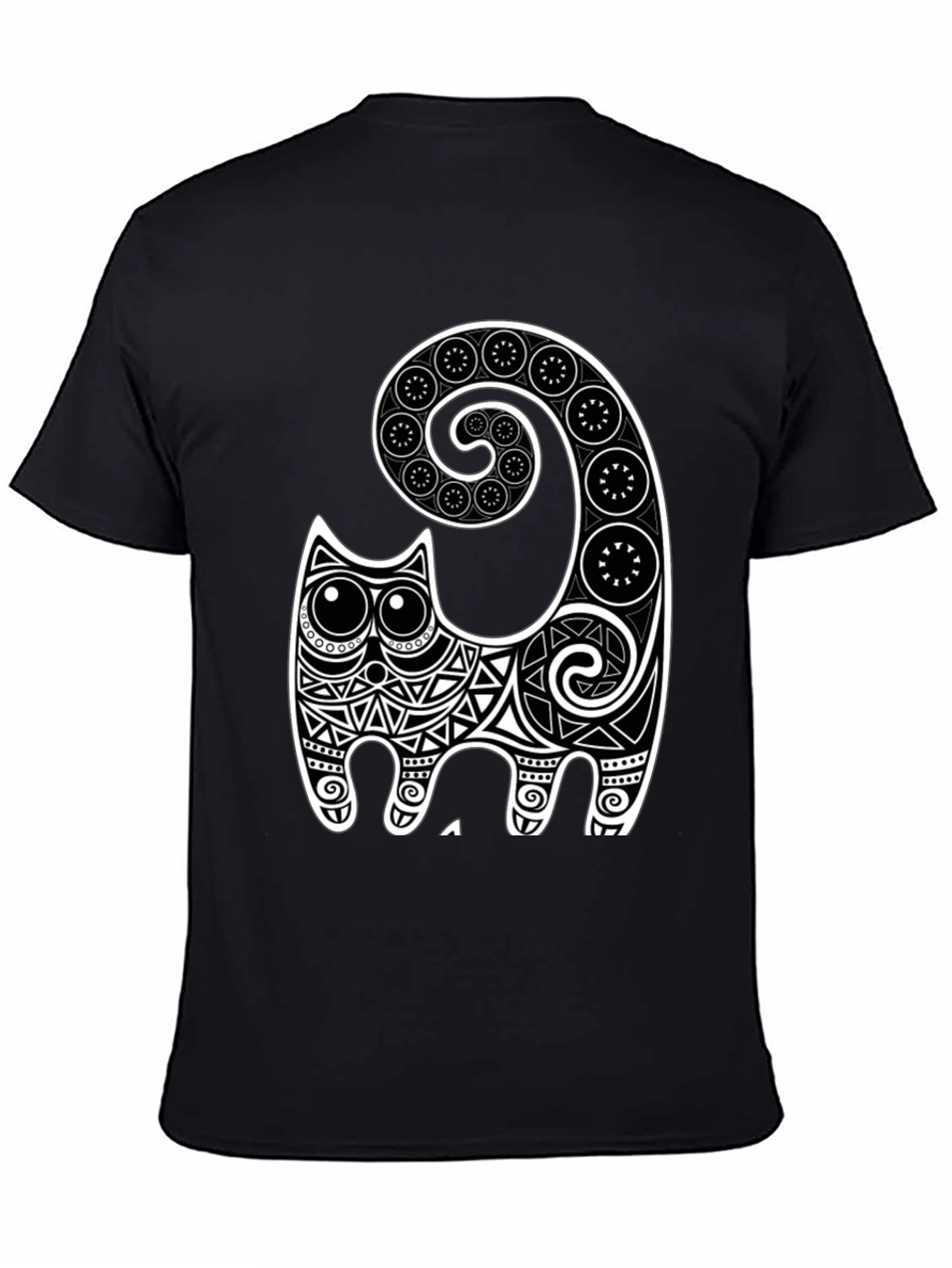 Abstract Cat Graphic Tee - Black Cotton Comfort