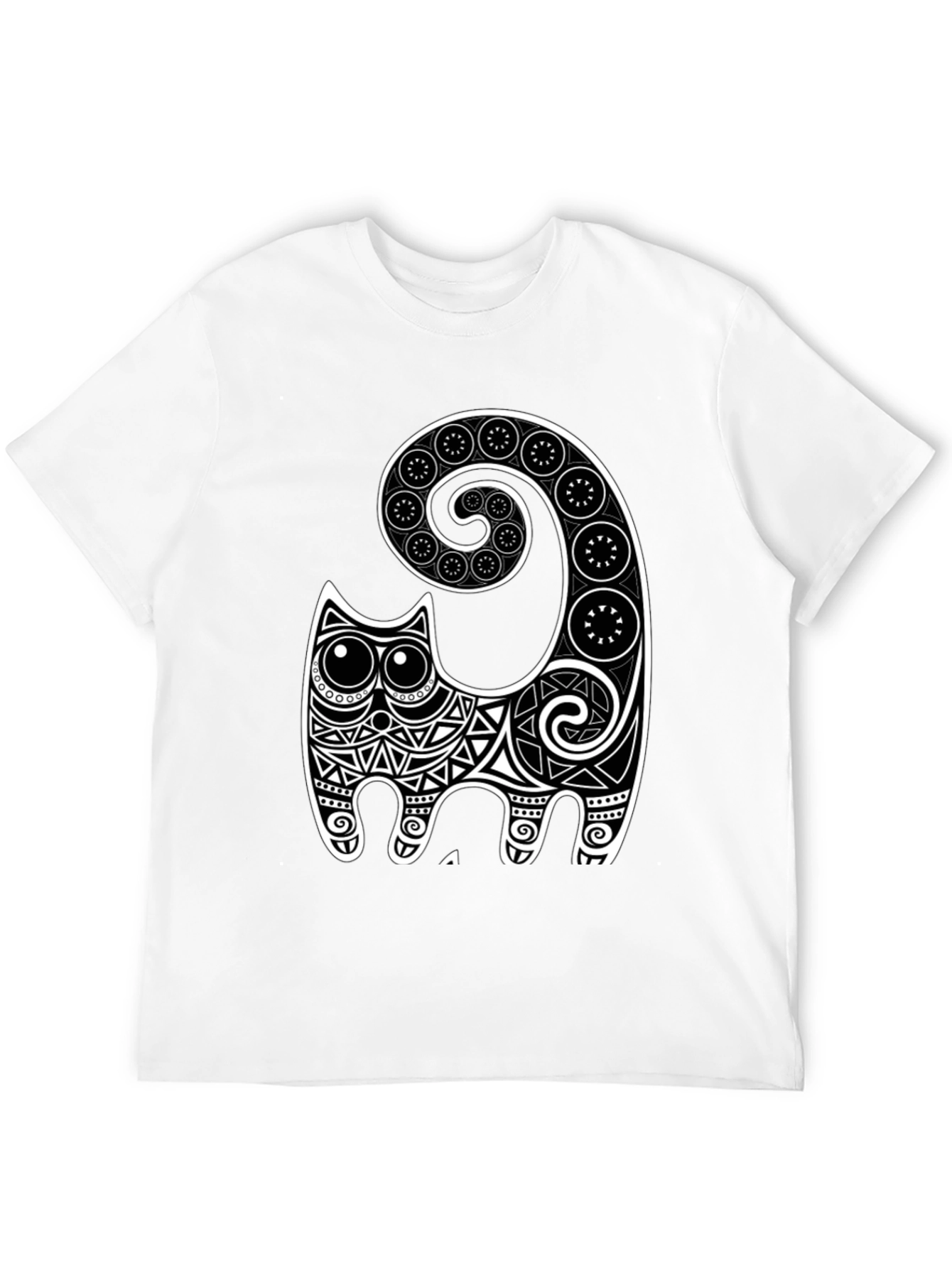 Abstract Cat Graphic Tee - Black Cotton Comfort