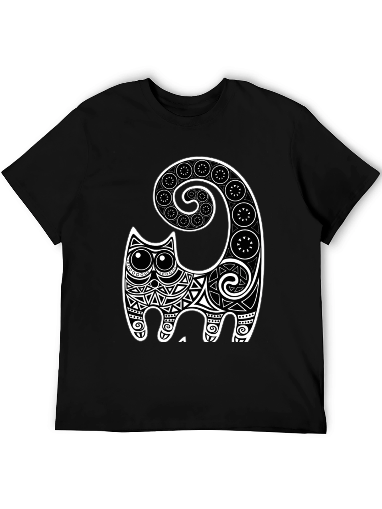 Abstract Cat Graphic Tee - Black Cotton Comfort