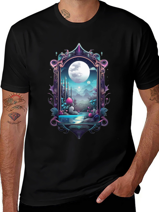Mystical Moon Portal Graphic Tee - Fantasy Black T-Shirt