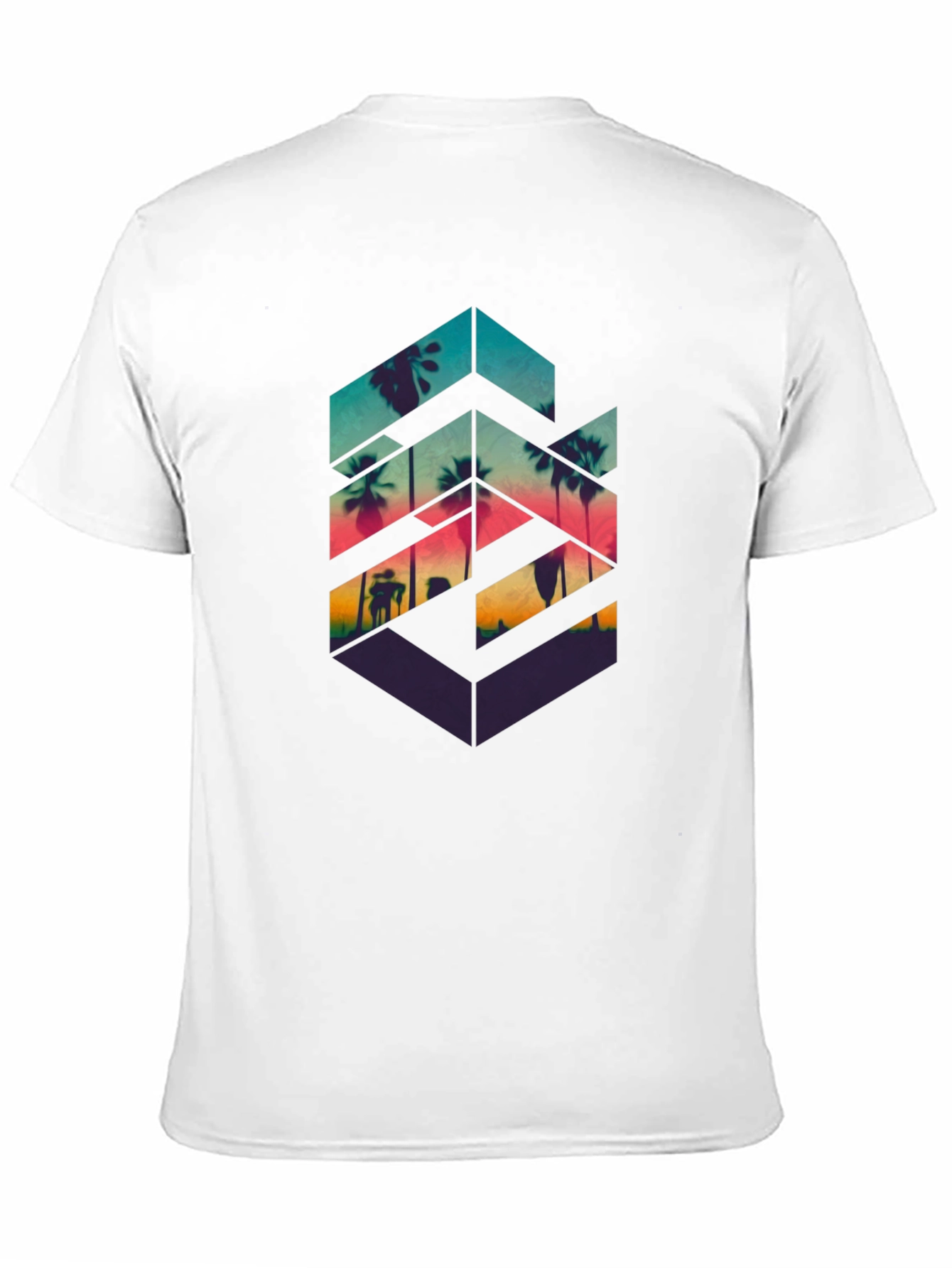 Geometric Palm Tree Graphic Tee - Tropical Vibes