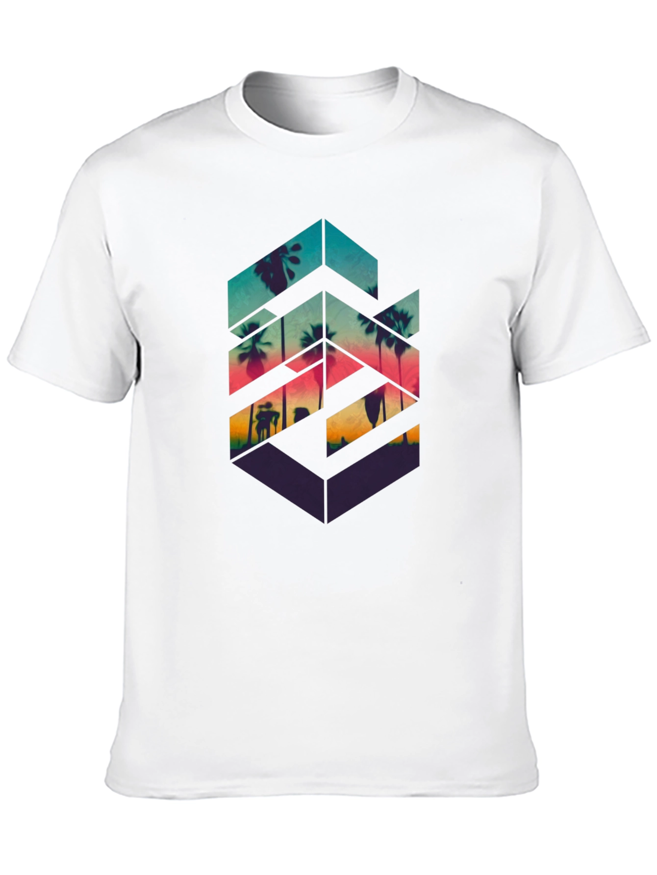 Geometric Palm Tree Graphic Tee - Tropical Vibes
