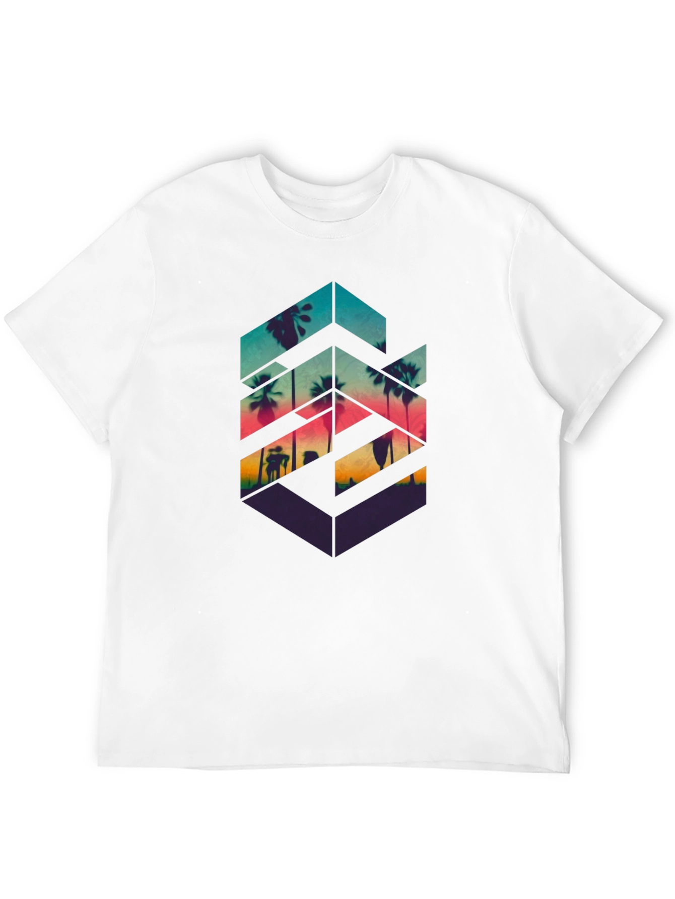 Geometric Palm Tree Graphic Tee - Tropical Vibes