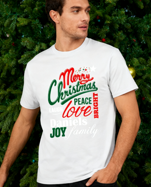 Merry Christmas Daniels Family Graphic T-Shirt - 100% Cotton, Christmas Exclusive for Family Gatherings & Casual Occasions