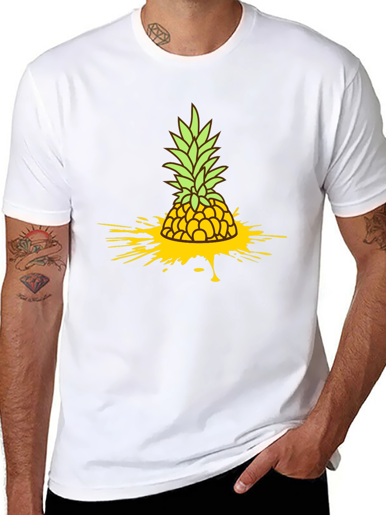 Pineapple Splash Graphic Tee - Black Cotton T-Shirt