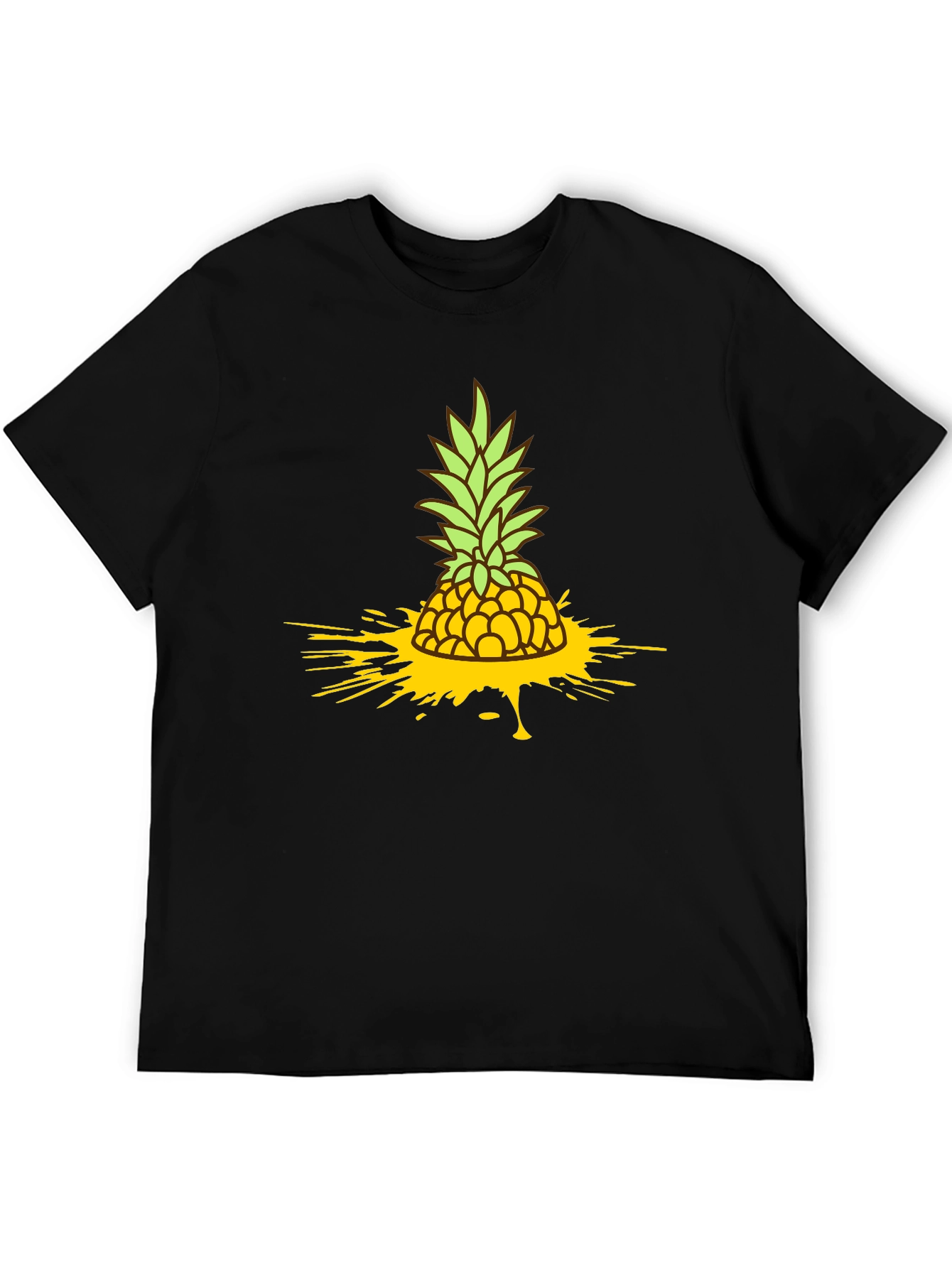 Pineapple Splash Graphic Tee - Black Cotton T-Shirt