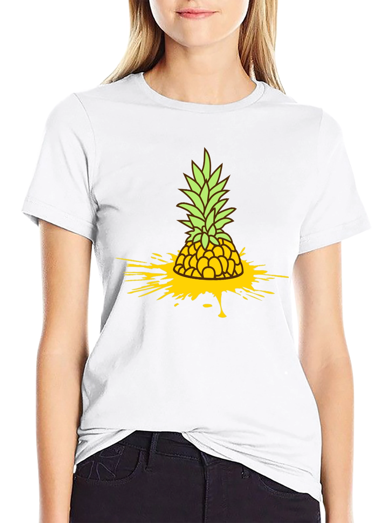 Pineapple Splash Graphic Tee - Black Cotton T-Shirt