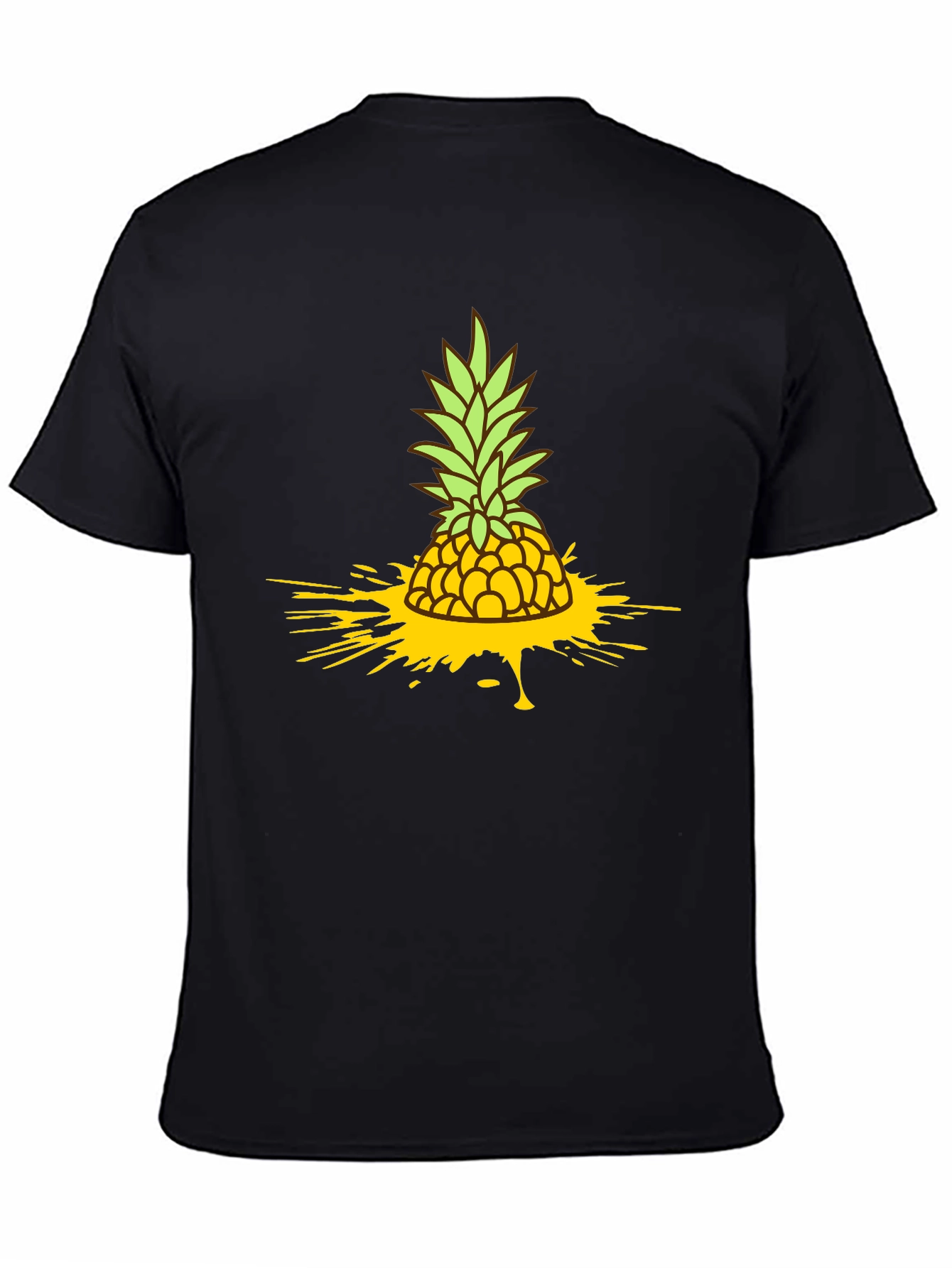 Pineapple Splash Graphic Tee - Black Cotton T-Shirt