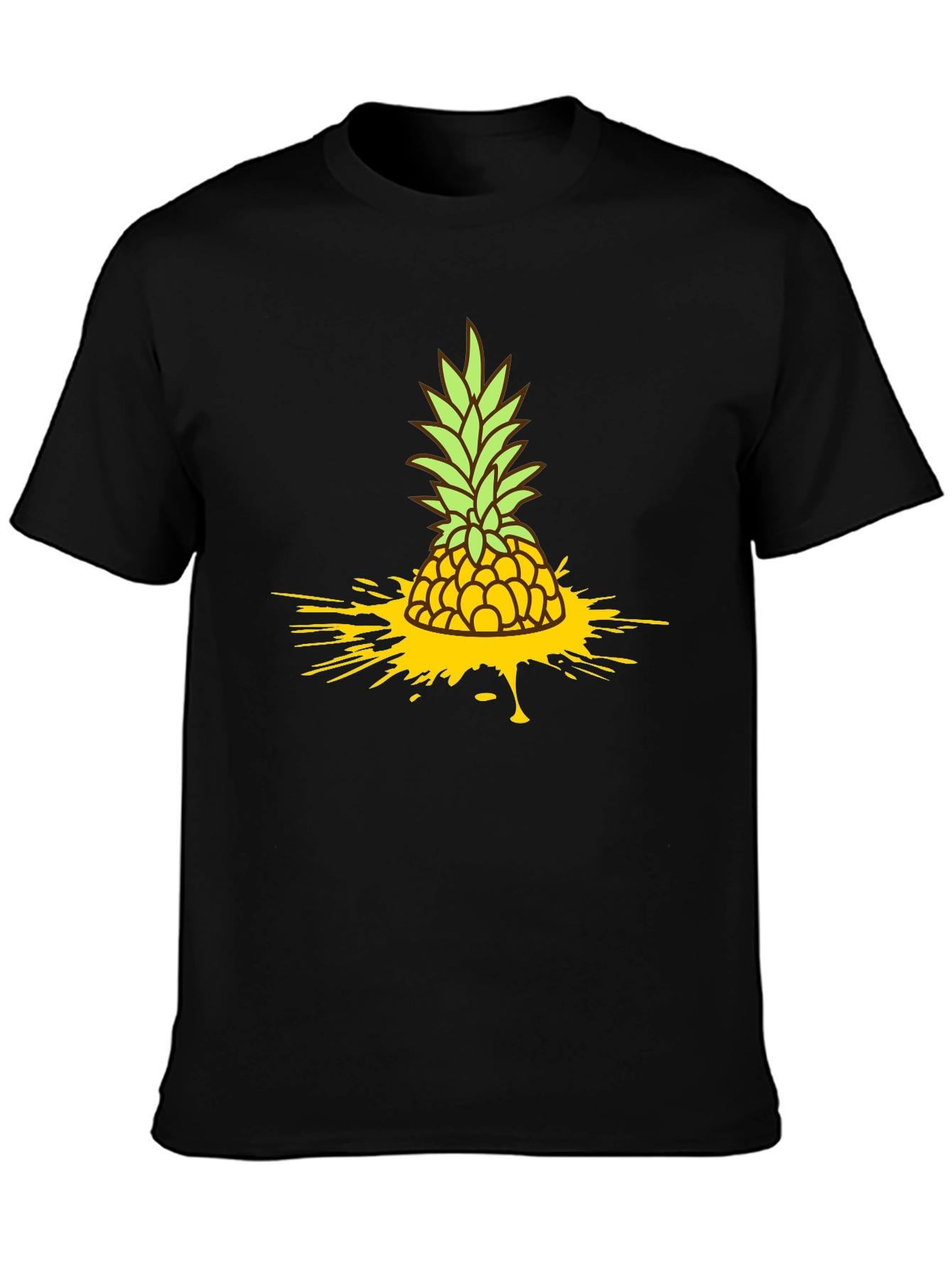 Pineapple Splash Graphic Tee - Black Cotton T-Shirt